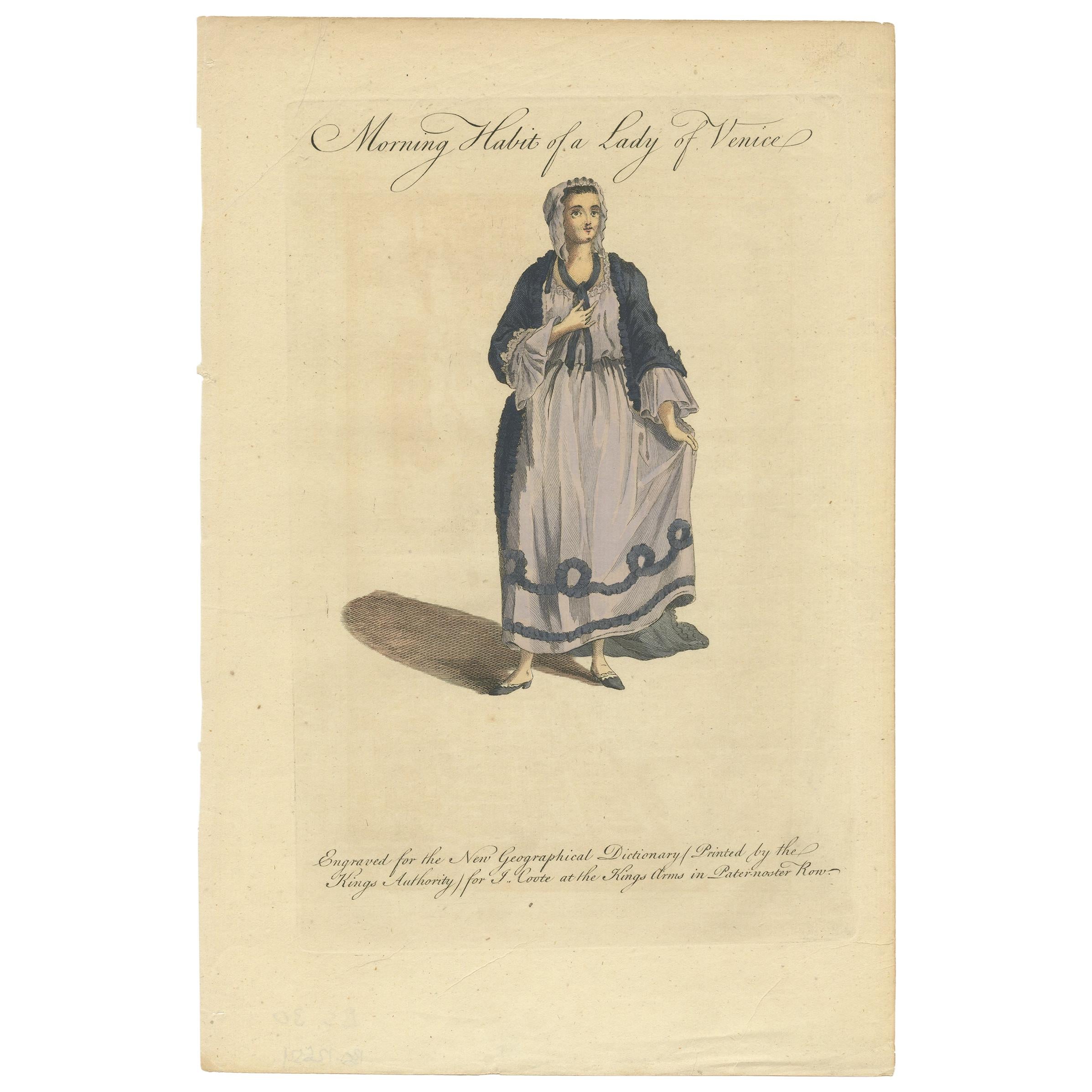 Antique Costume Print of the Morning Habit of a Lady of Venice by Coote 'c.1760' For Sale
