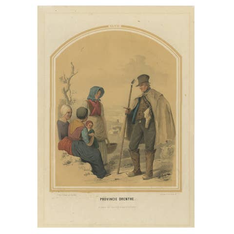 Antique Costume Print of the Province of Drenthe, Holland, 1857