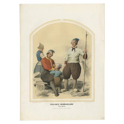 Antique Costume Print of the Province of Noord-Holland, Marken in Holland, 1857