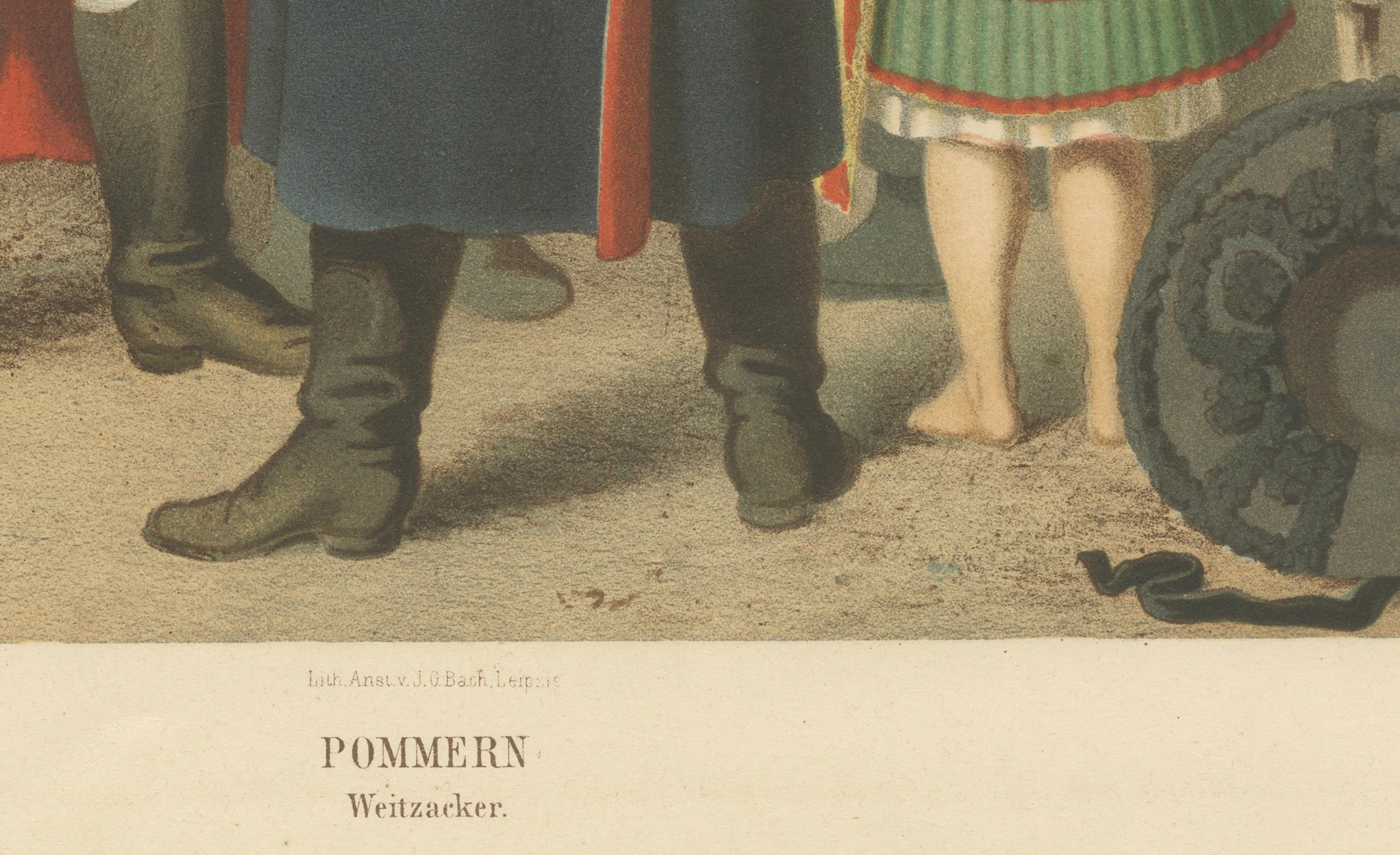 XIX secolo Stampa antica di costumi tradizionali della Pomerania: Weitzacker nel 1870 in vendita