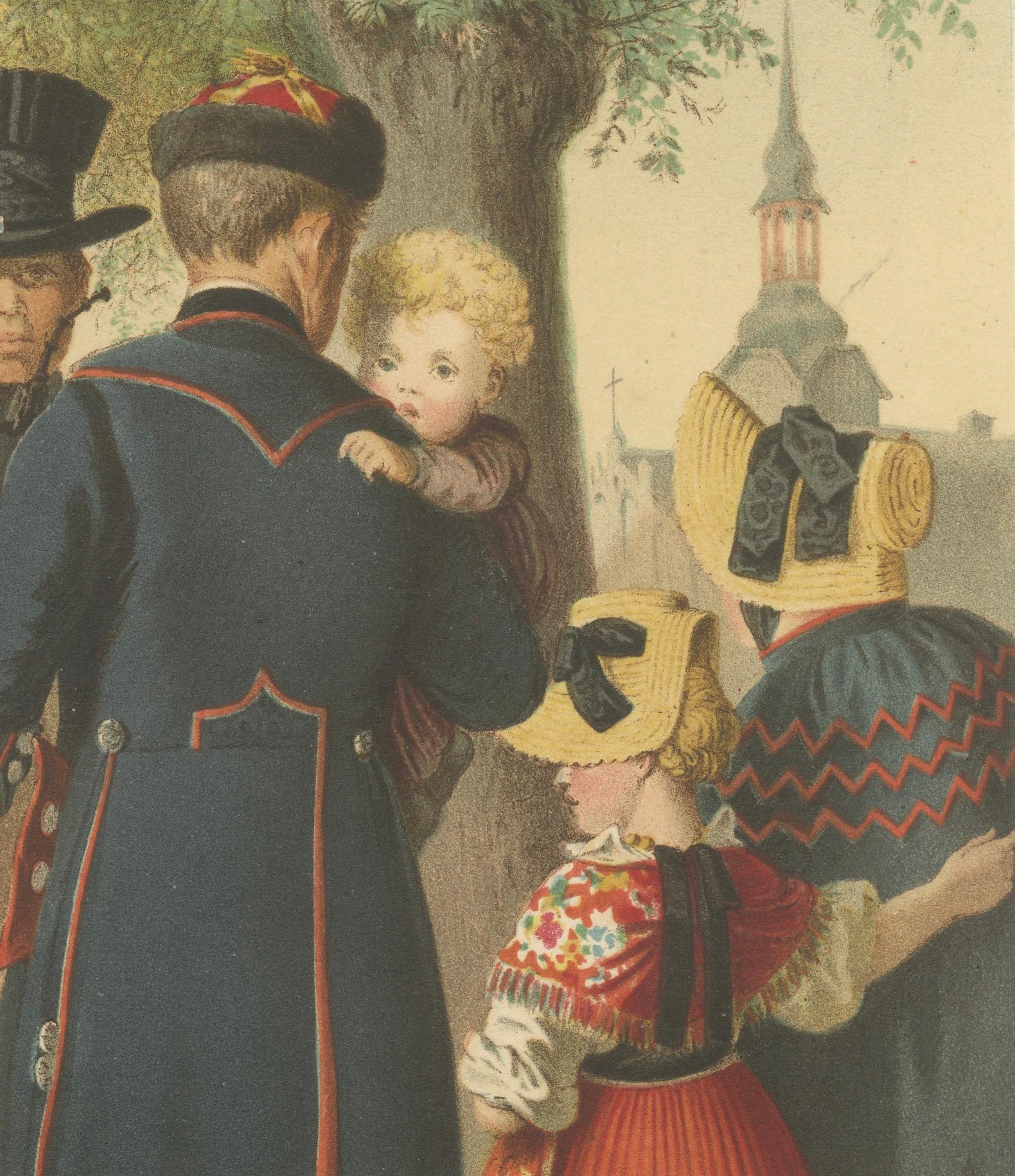 Stampa antica di costumi tradizionali della Pomerania: Weitzacker nel 1870 in vendita 2