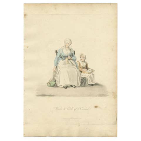 Antique Costume Print of Woman & Child of Friesland, The Netherlands, ca. 1817