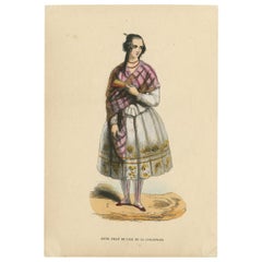 Used Costume Print of young Lady of Conception Island by Wahlen, 1843