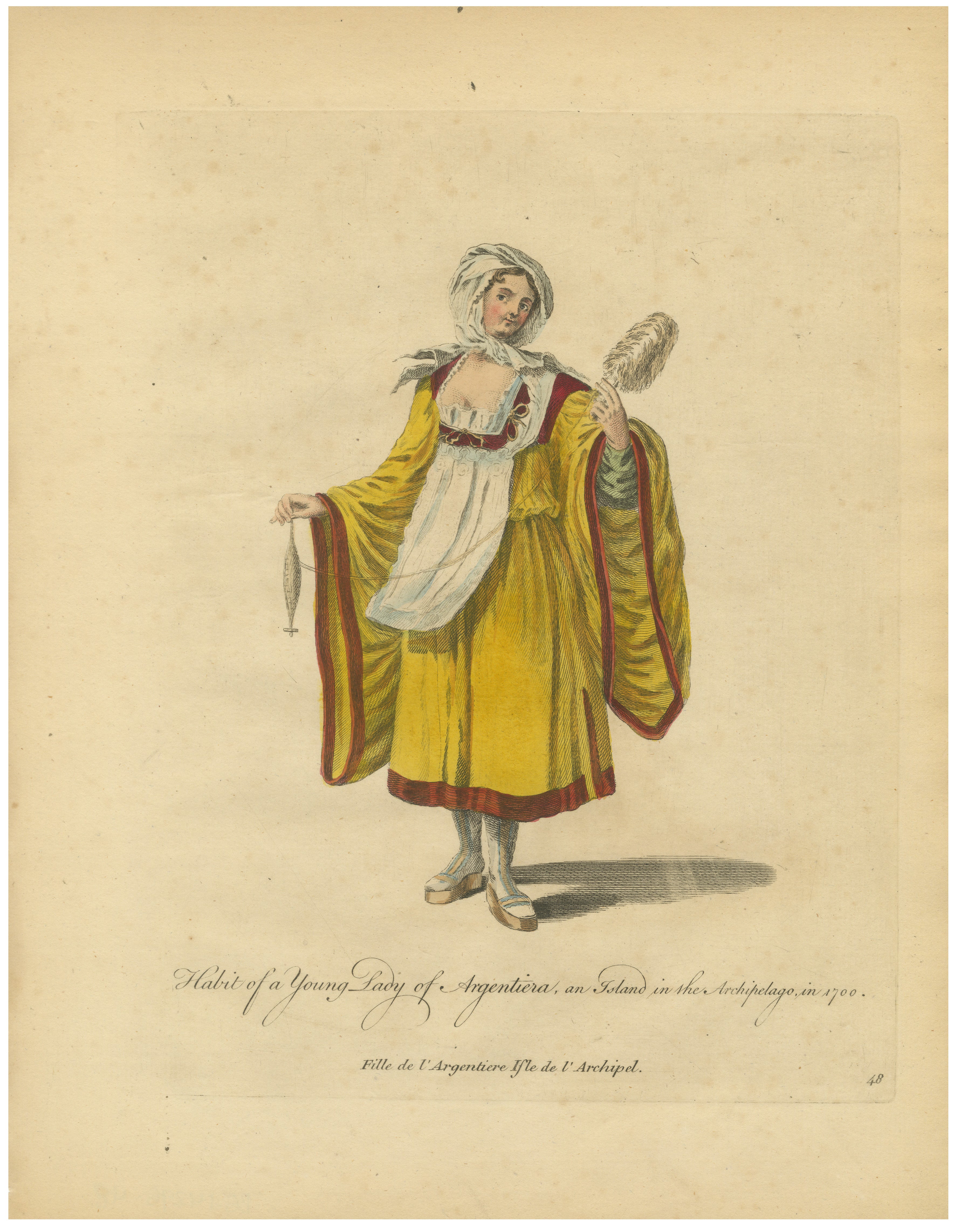 Antique Costume Print Young Lady of Argentiera Archipelago by Jefferys, 1749
