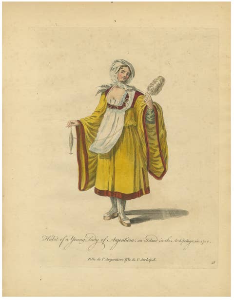 Antique Costume Print Young Lady of Argentiera Archipelago by Jefferys, 1749