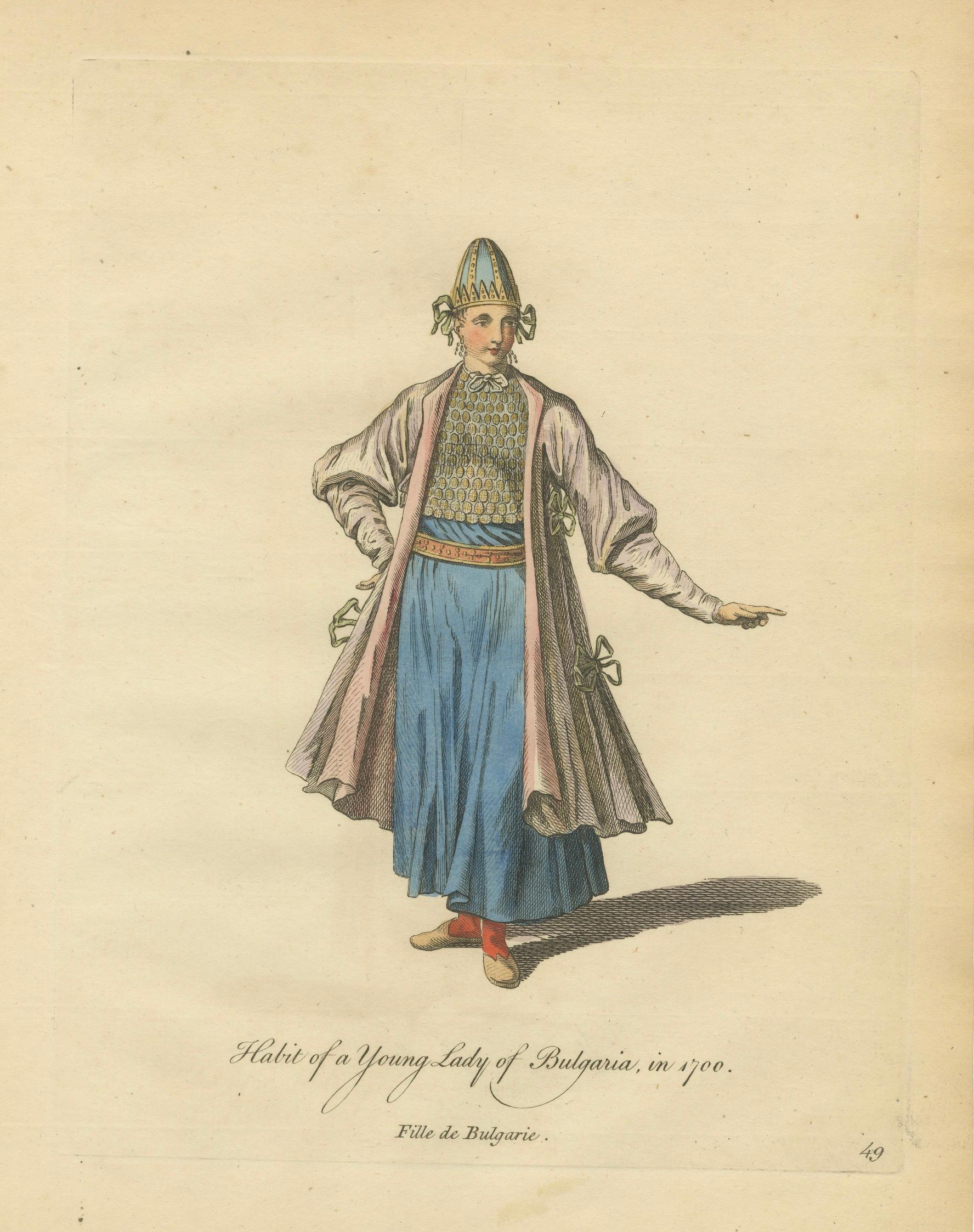 Antique Costume Print Young Lady of Bulgaria Traditional Dress Jefferys, 1749