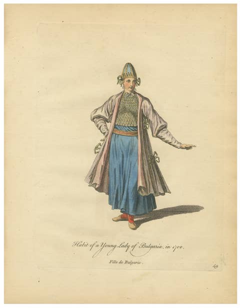 Antique Costume Print Young Lady of Bulgaria Traditional Dress Jefferys, 1749