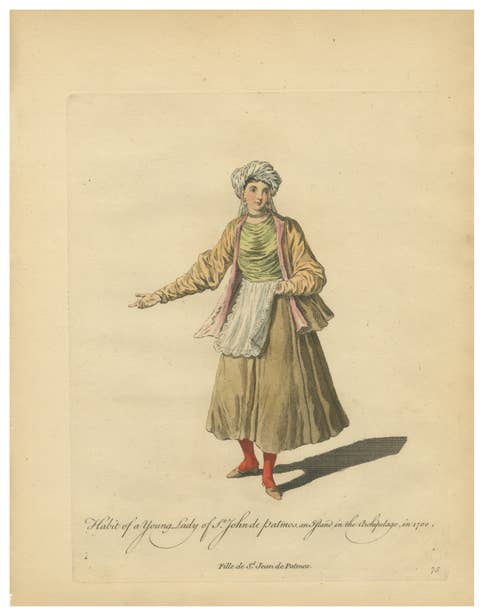 Antique Costume Print Young Lady of St John of Patmos Jefferys, 1749