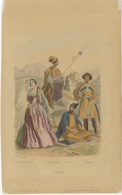 Grabados Antiguos de Trajes de Asia: Persas, Kurdos, Circasianos, Figuras c1860
