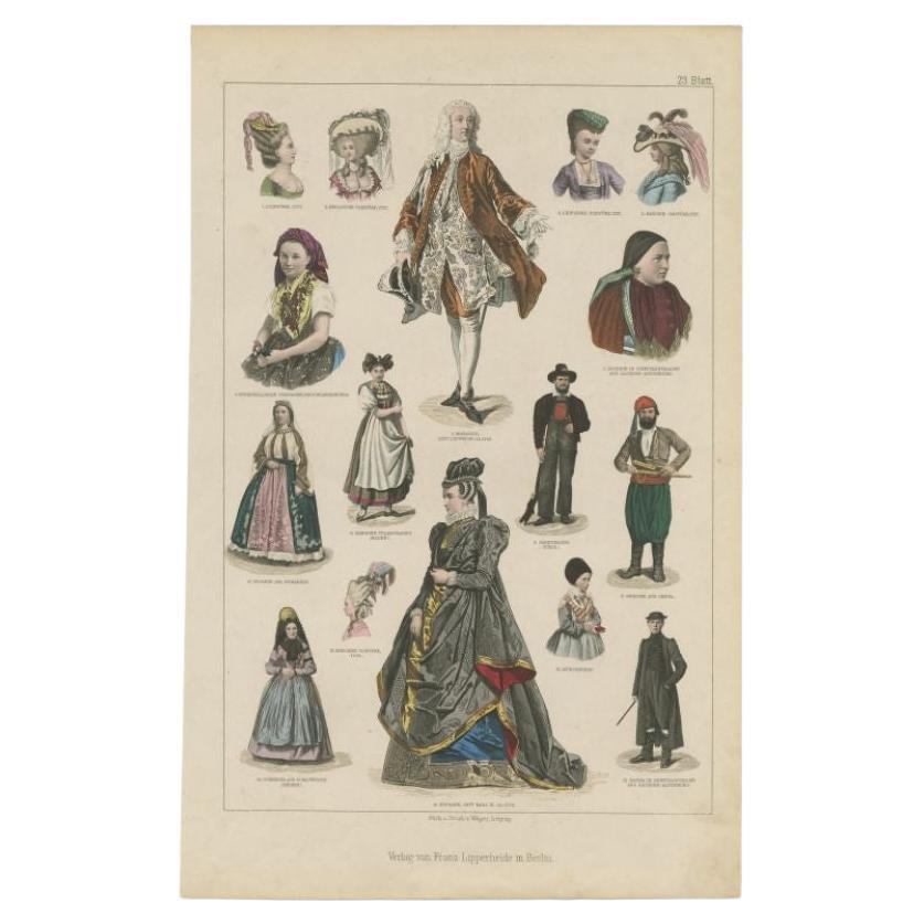 Antique Costume Prints of Tyrol, Paris, Berlin and Others For Sale