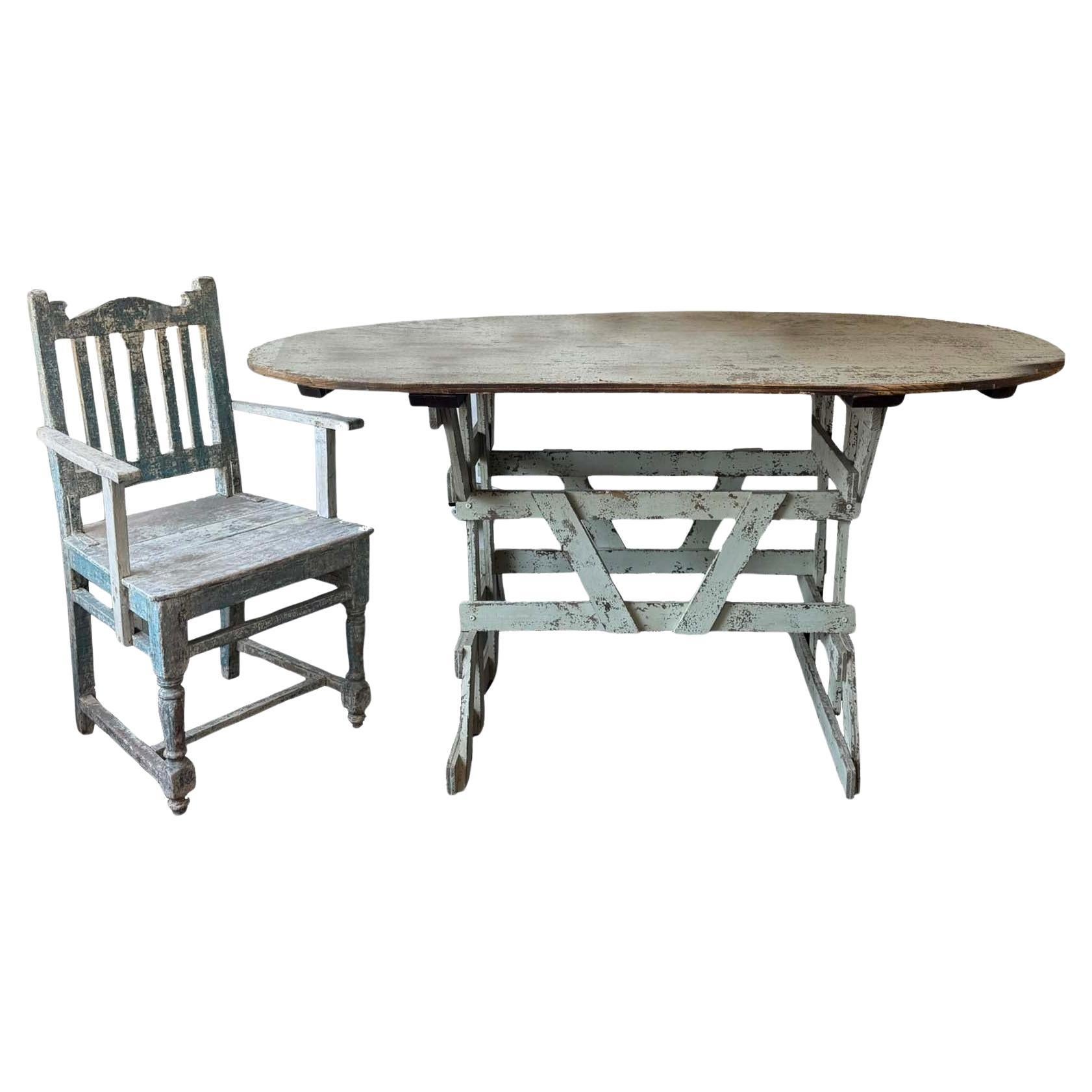 Antique Cottage Armchair and Table For Sale
