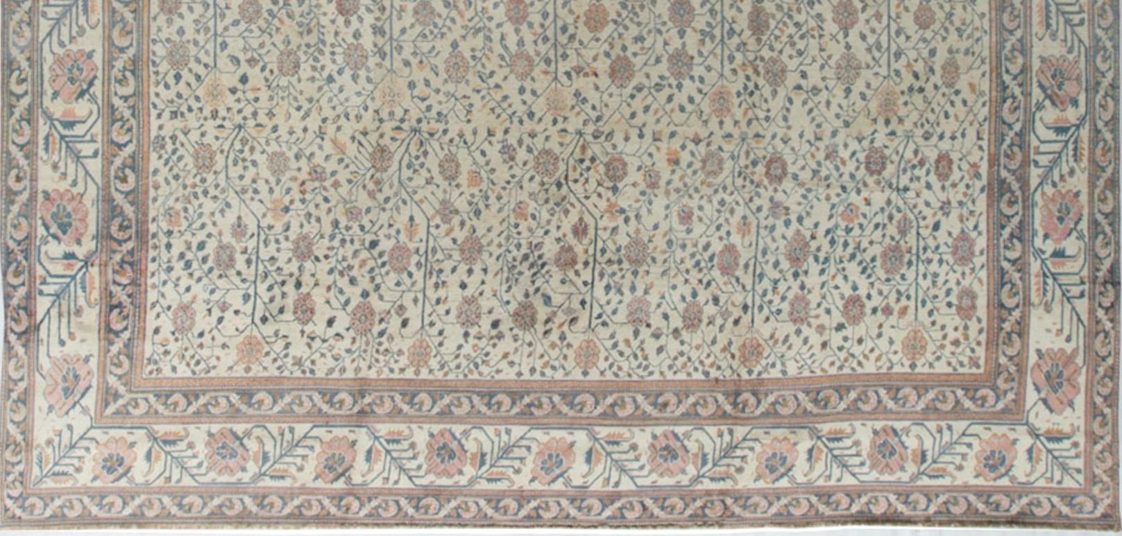 Tapis antique en coton Agra:: circa 1880 14'4