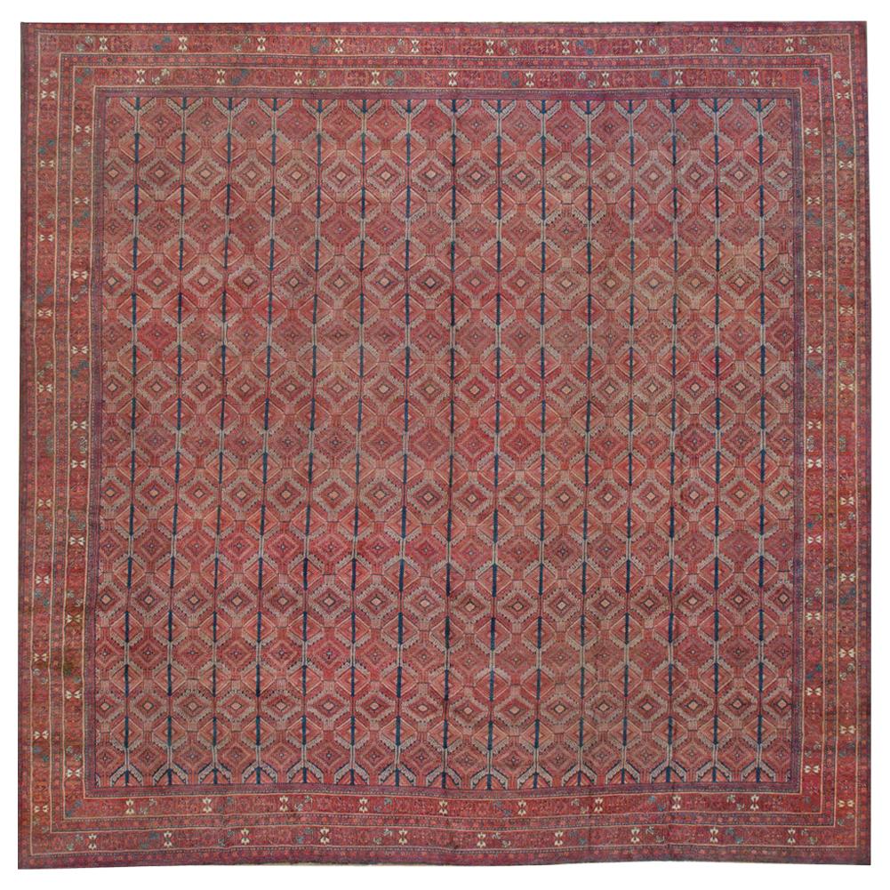 Antiker übergroßer quadratischer Agra-Teppich aus Baumwolle, um 1880, 18'4 Zoll x 18'8 Zoll.