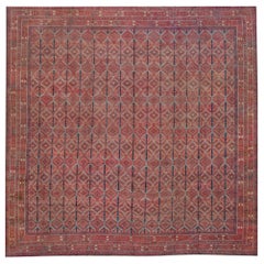 Tapis carré Agra ancien surdimensionné en coton, vers 1880 18'4"" x 18'8"".