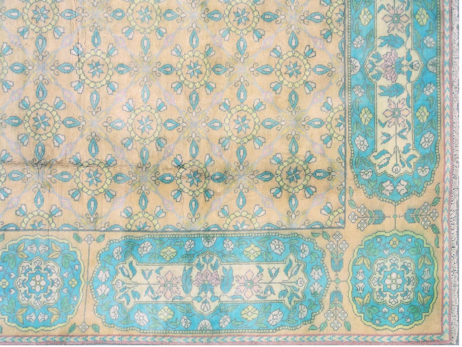 Hand-Knotted Antique Cotton Agra, circa 1930 For Sale