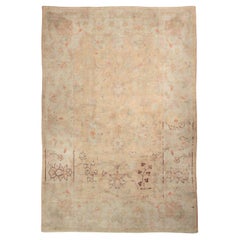Antiker antiker Agra Oushak Teppich aus Baumwolle in Beige und Rosa, geometrisch gemustert, 1920