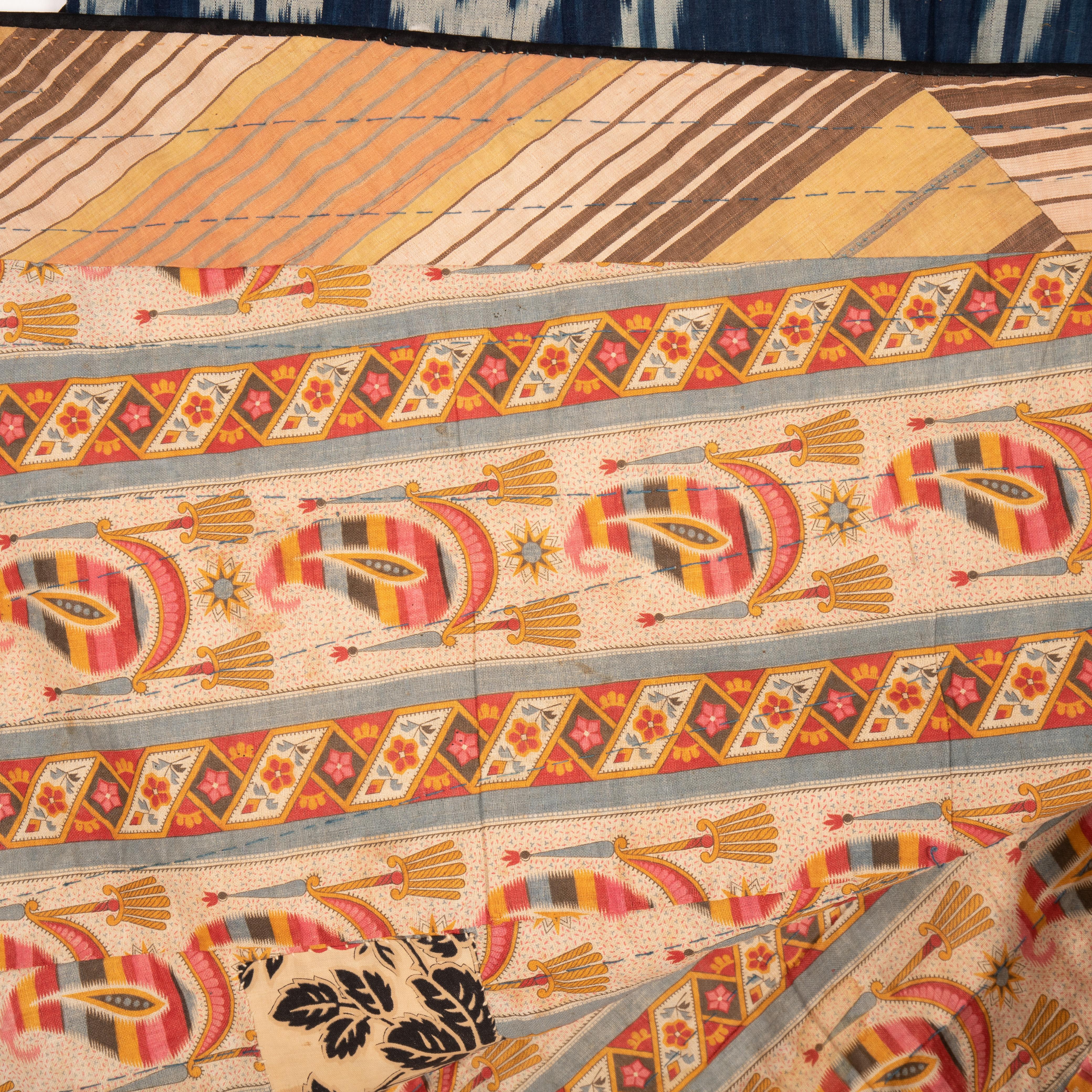 Antique Cotton Indigo Ikat Chapan, Uzbekistan, Late 19th Century For Sale 2