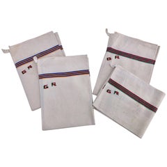 Vintage Cotton Kitchen Towels, Embroidered with "GR" Initials, Set of Four
