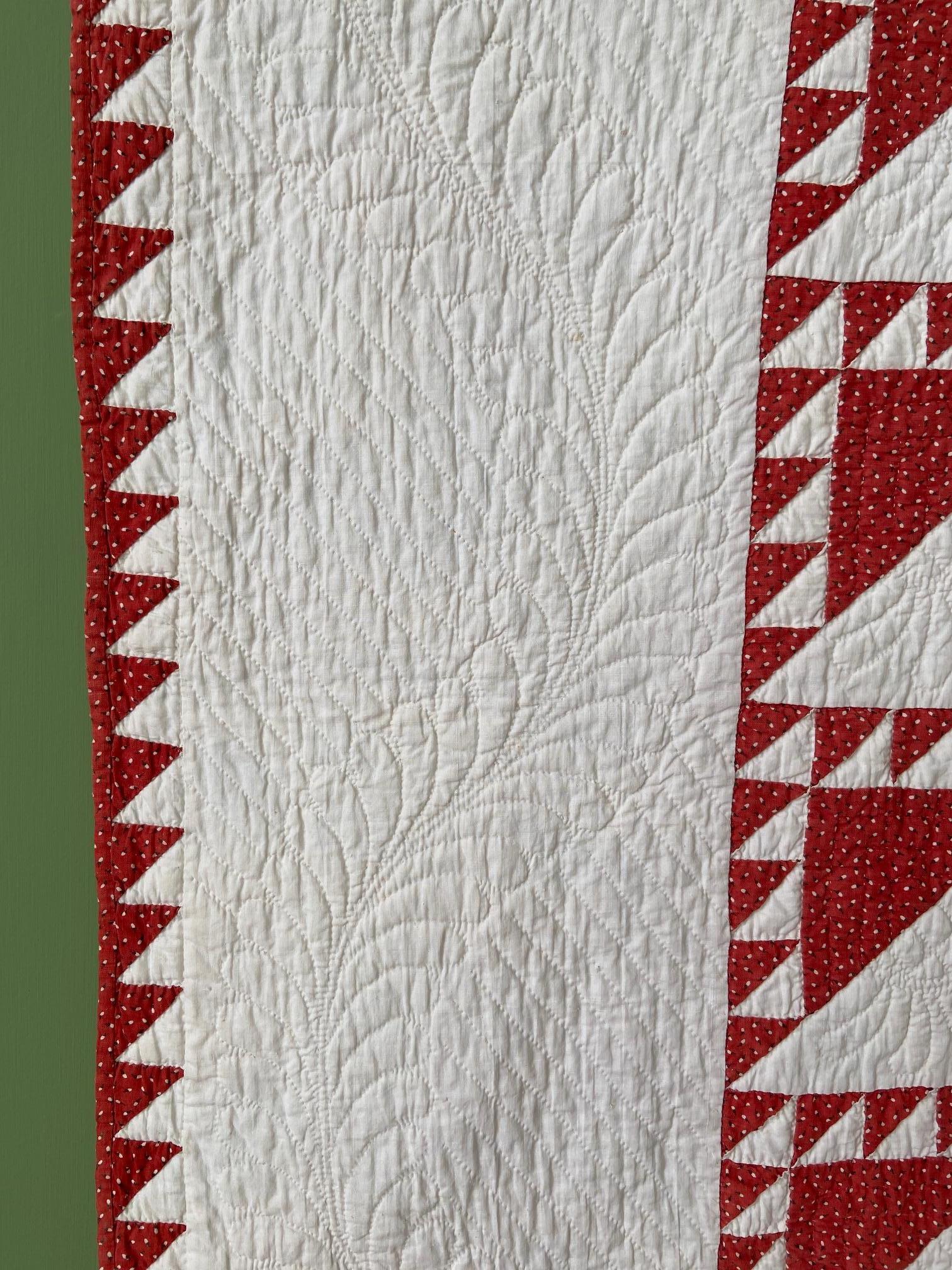Américain Courtepointe ancienne en coton blanc et rouge « Birds in the Air », États-Unis, fin du 19e siècle en vente