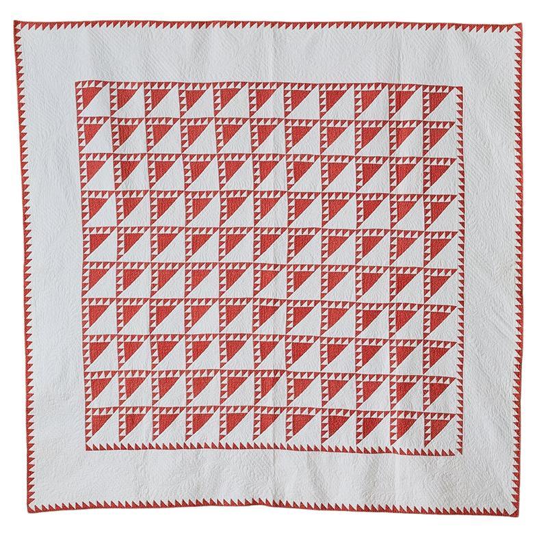 Antique Cotton White and Red "Birds in the Air" Quilt, USA, Late 19th Century For Sale