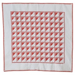 Antique Cotton White and Red "Birds in the Air" Quilt, USA, Late 19th Century