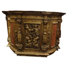 Used Counter-Church Pulpit in Gilded Richly Carved Wood, 16th Century Italy