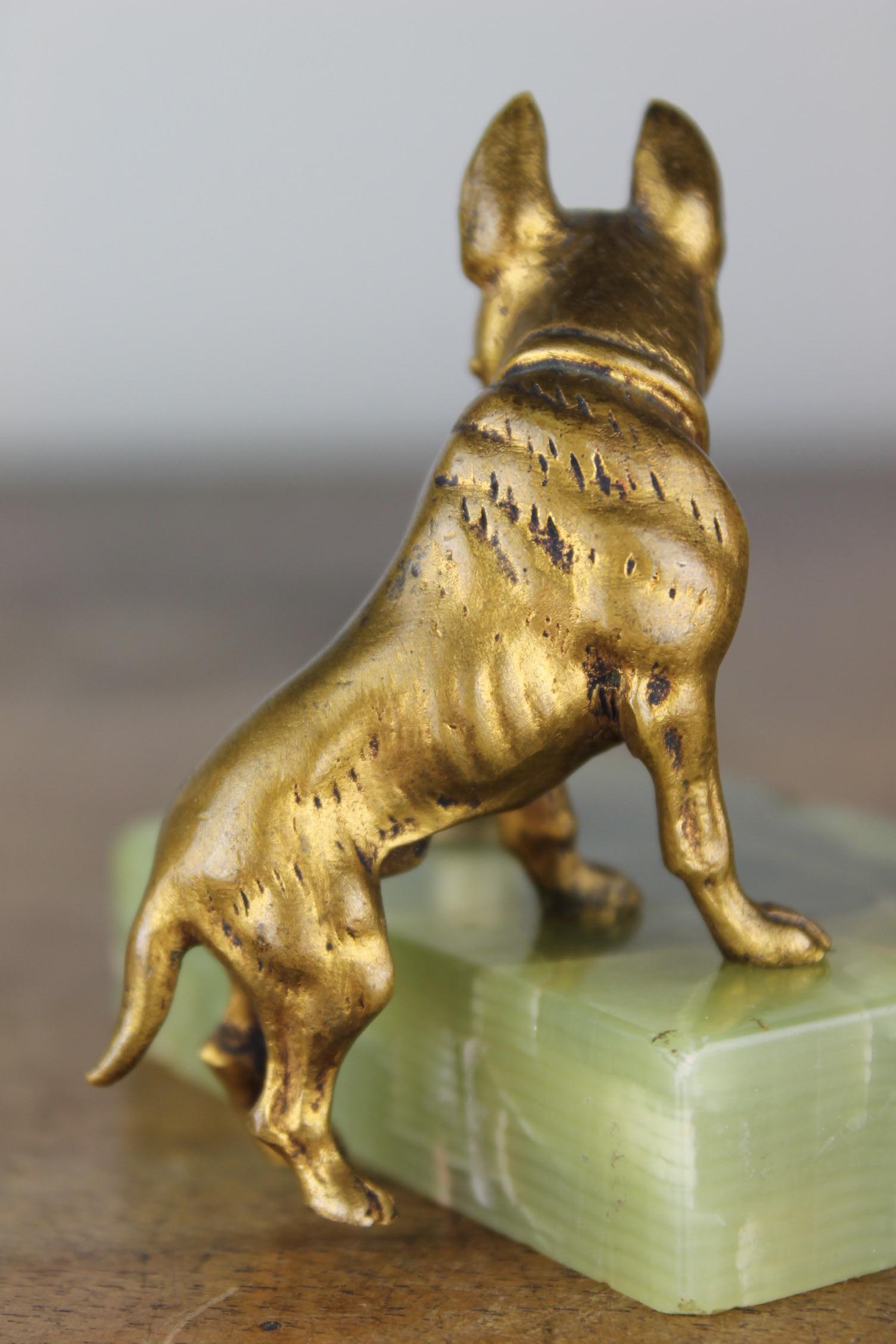 Antique Counter Top Bell with Cast Brass French Bulldog on Onyx Stone 6