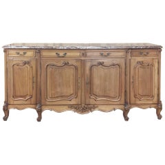 Antique Country Blonde French Walnut Marble Top Buffet