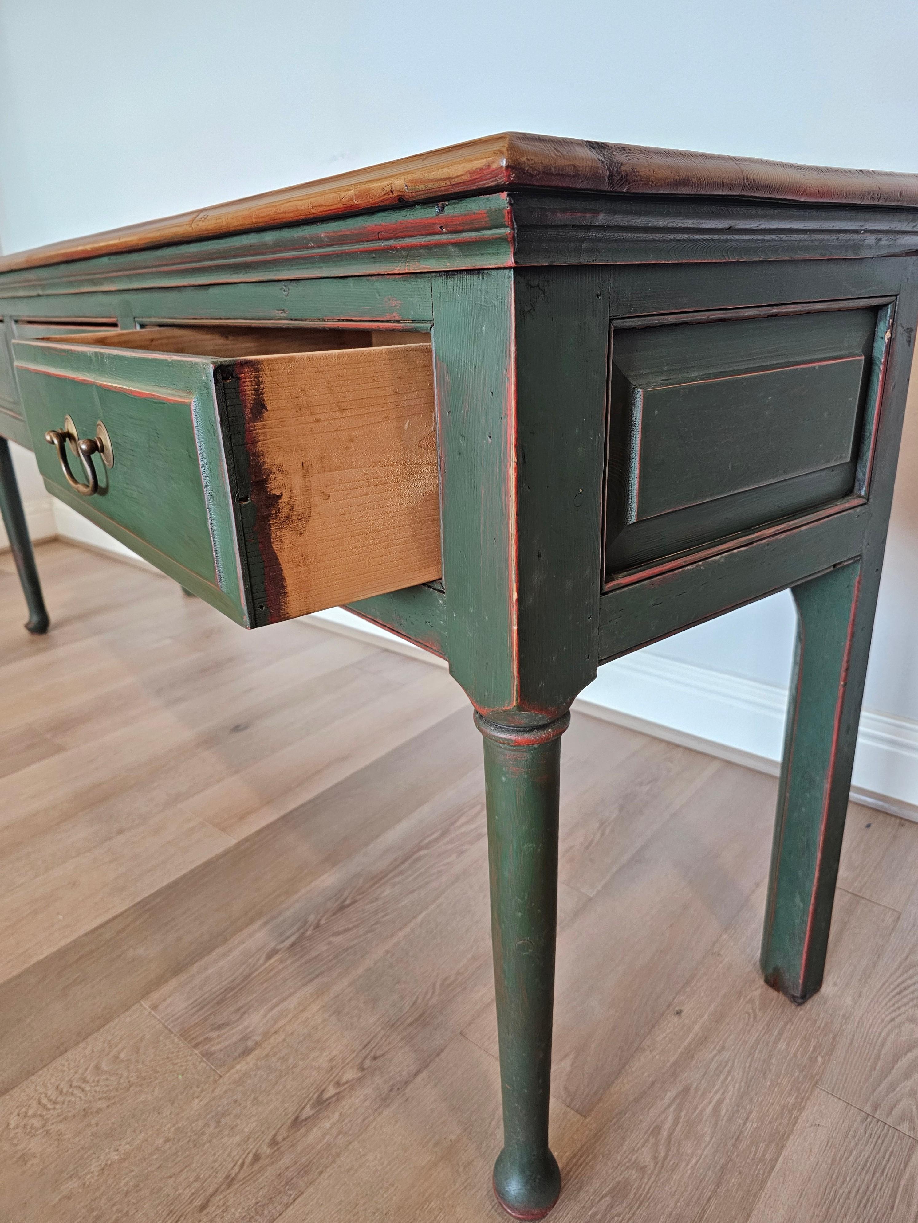 Antique Country British Farmhouse Painted Pine Kitchen Dresser Server Table For Sale 7