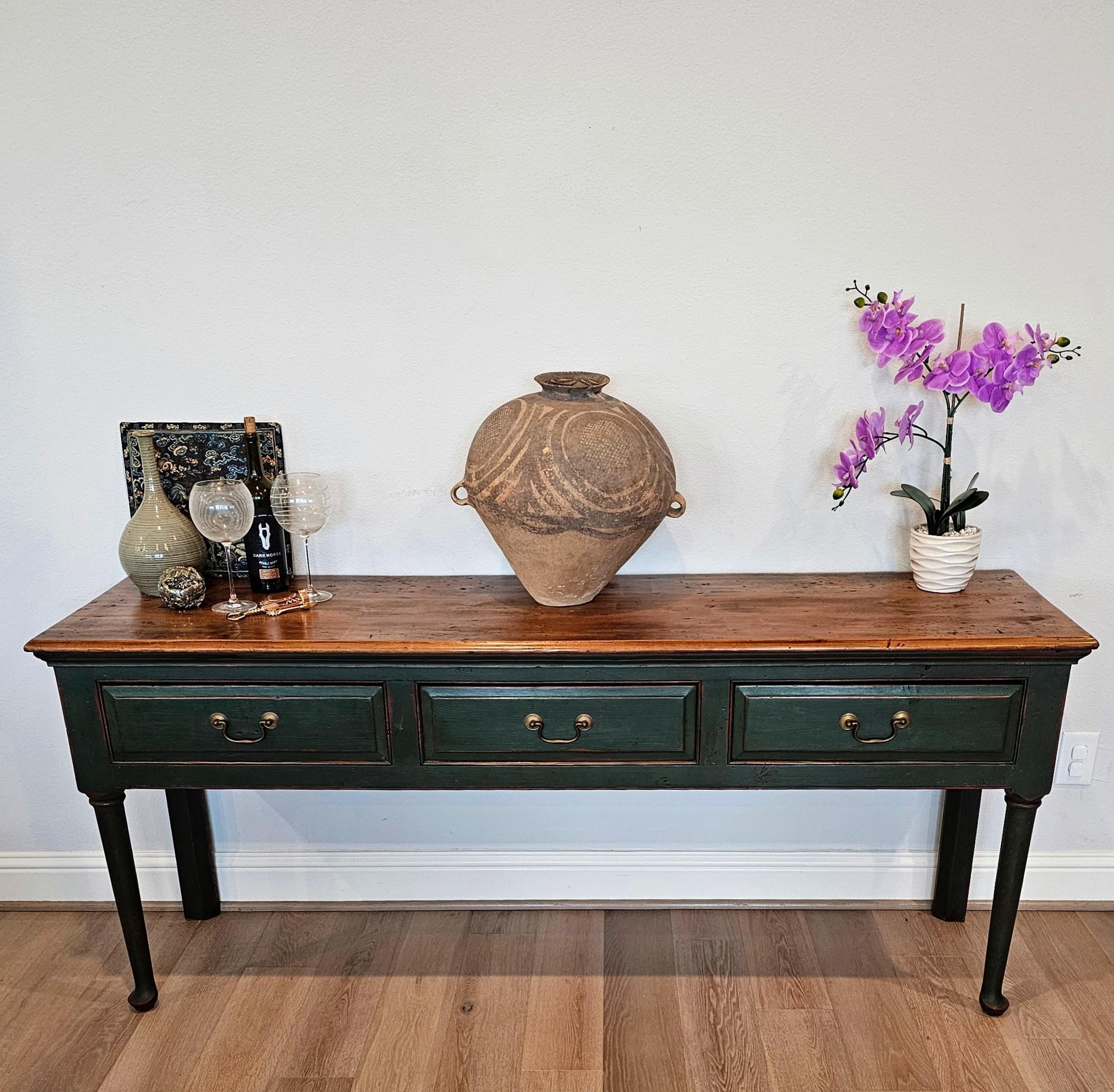 Antique Country British Farmhouse Painted Pine Kitchen Dresser Server Table For Sale 13