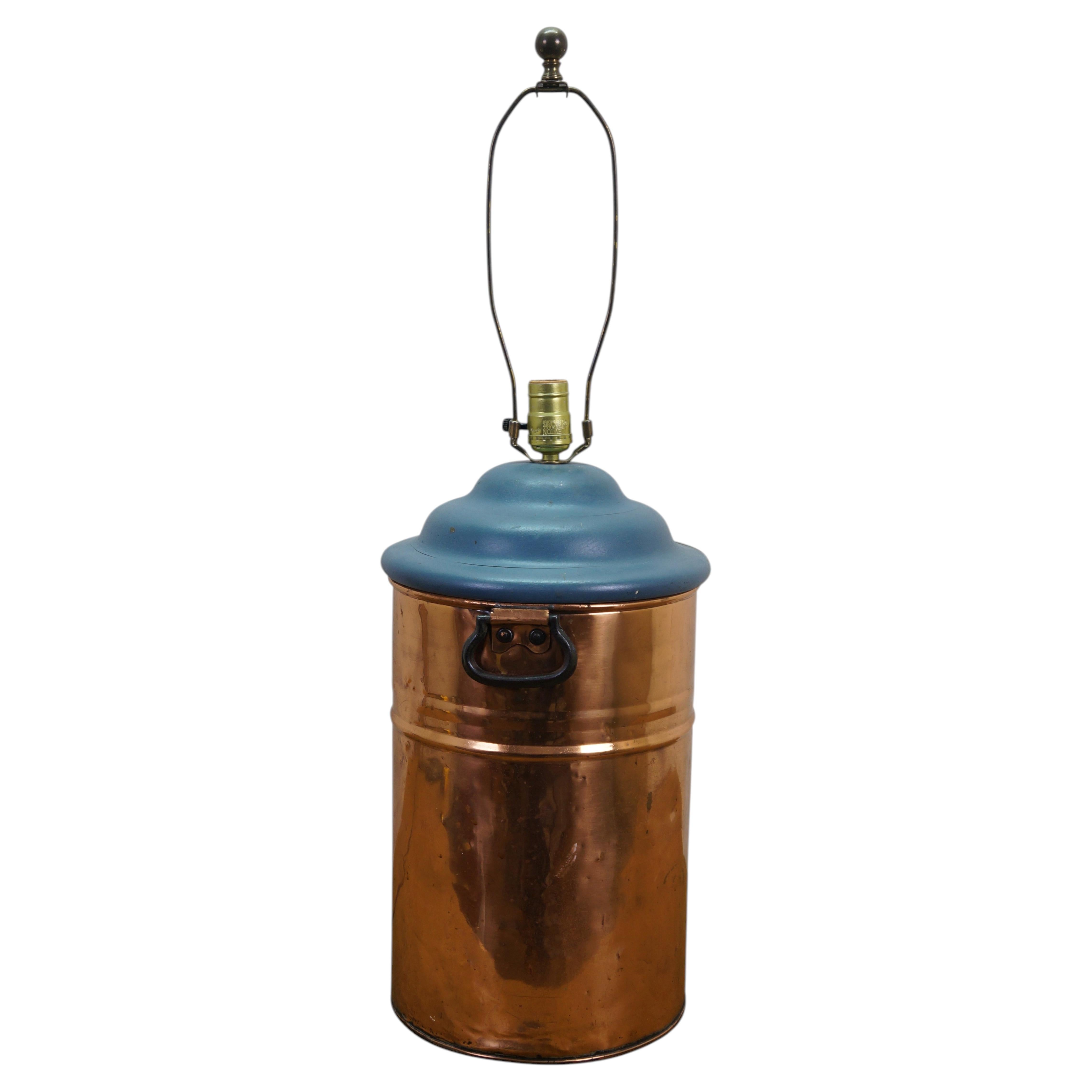 Antique Country Farmhouse Copper Boiler Still Tank Table Lamp 30" For Sale