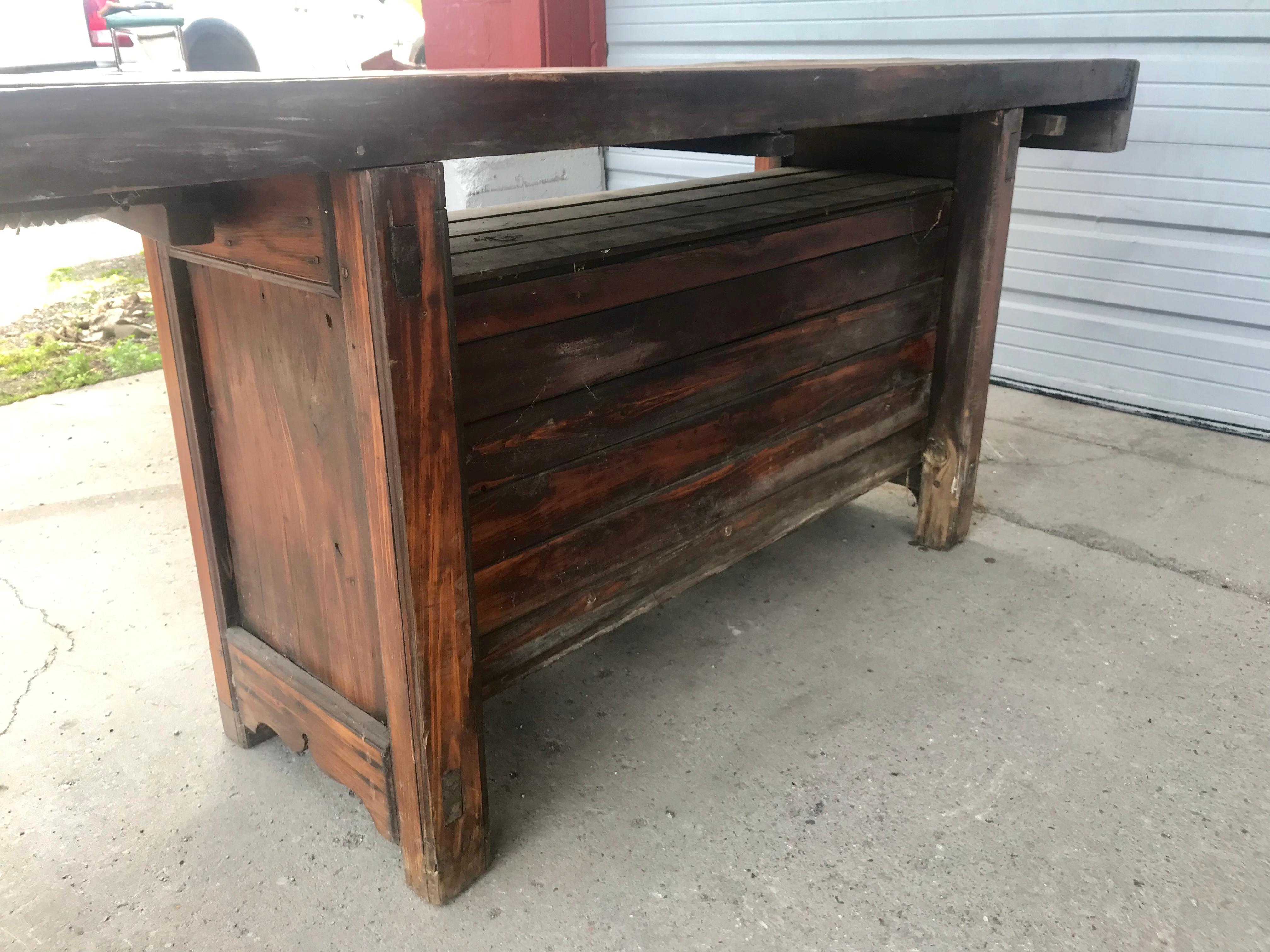 Antique Country Farmhouse Industrial Workbench / Table, Kitchen Island 3