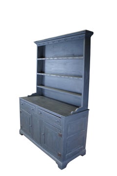 Antique Country Farmhouse Painted Oak Welsh Dresser Cupboard Hutch 80"