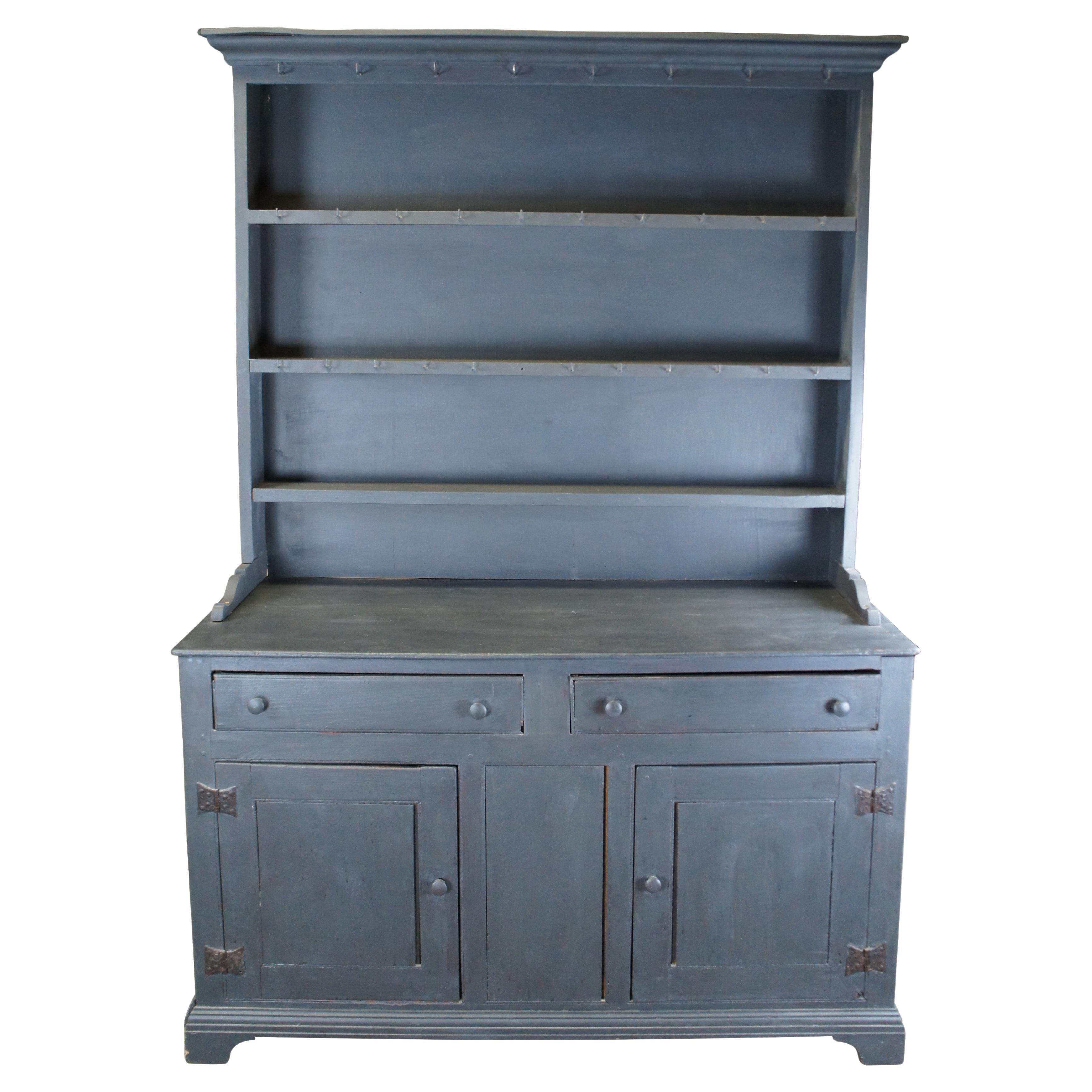 Antique Country Farmhouse Painted Oak Welsh Dresser Cupboard Hutch 80"