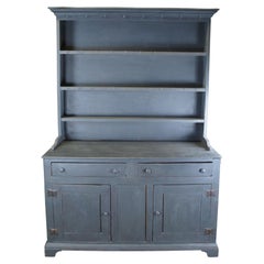Antique Country Farmhouse Painted Oak Welsh Dresser Cupboard Hutch 80"