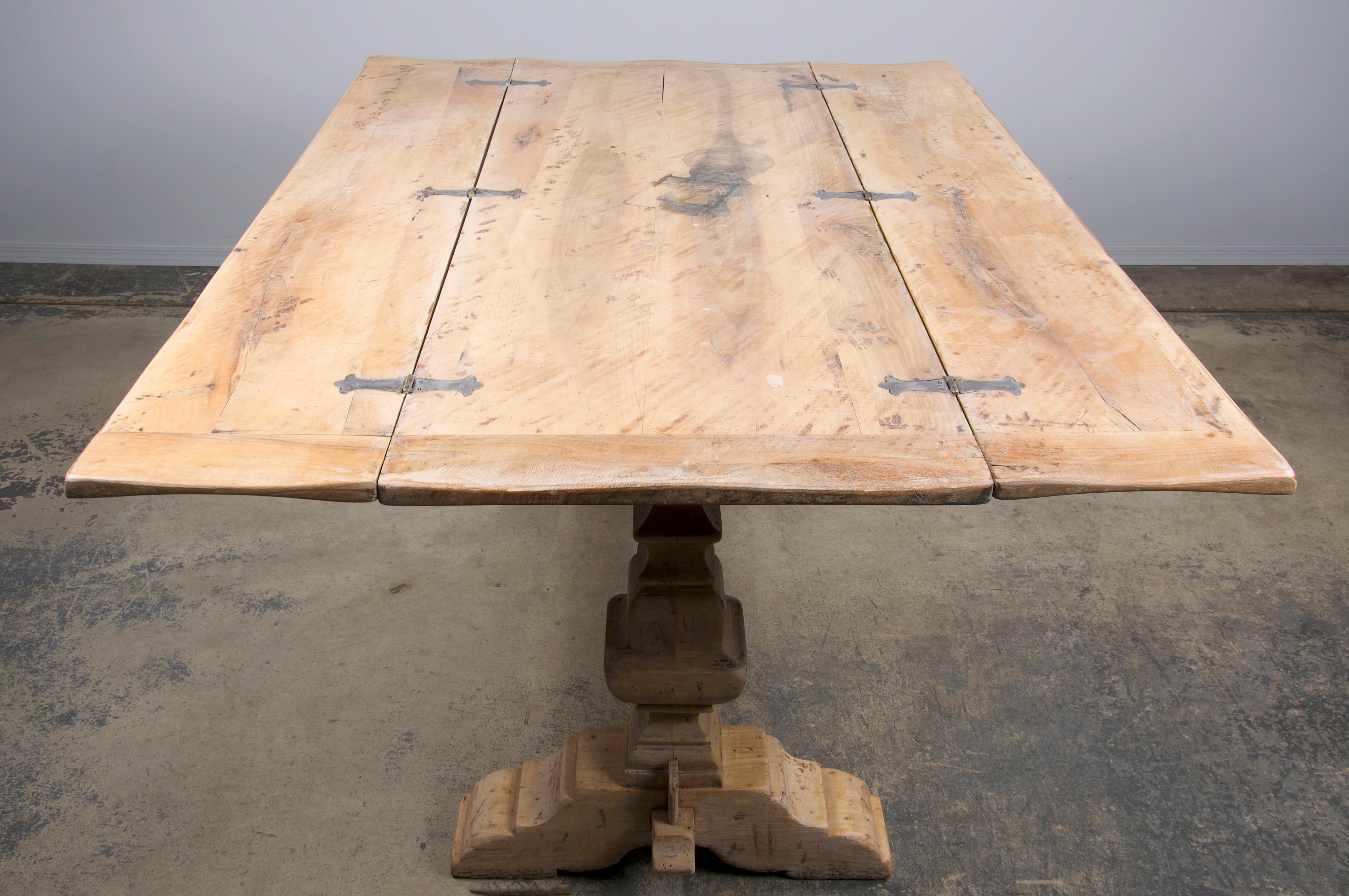 Antique Country French Bleached Walnut Folding Farmhouse Dining Table 7