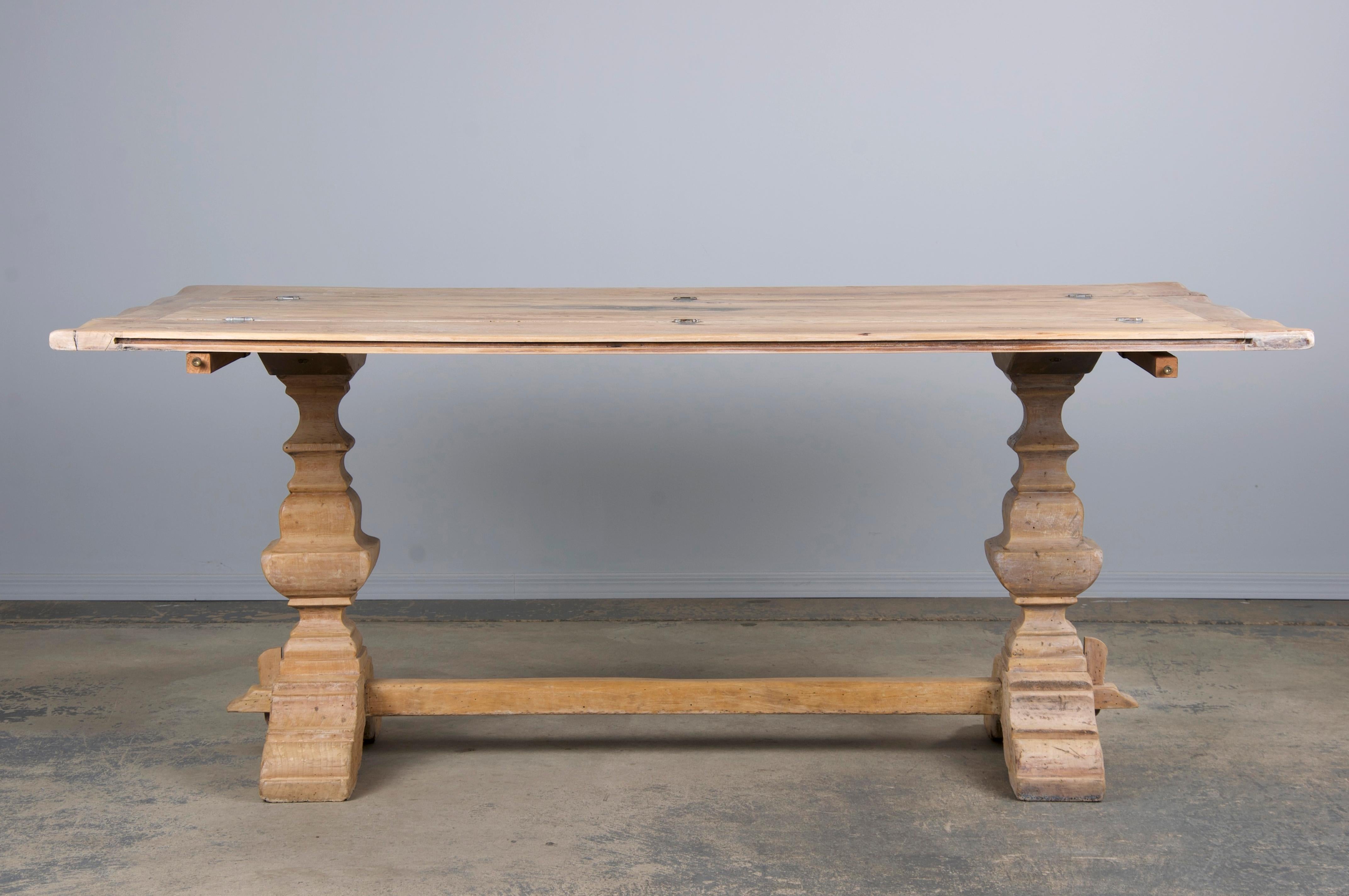Antique Country French Bleached Walnut Folding Farmhouse Dining Table 8