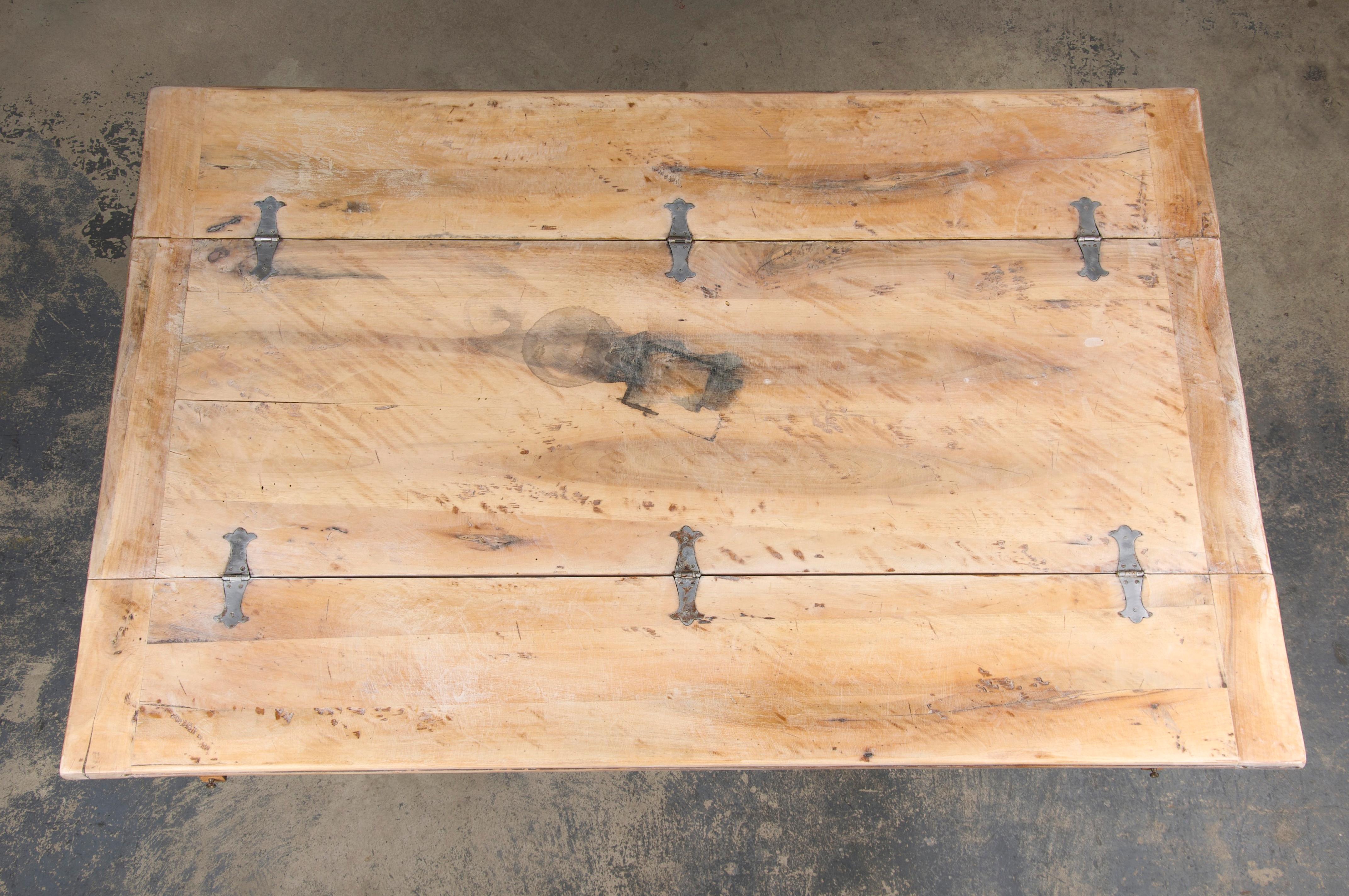 Antique Country French Bleached Walnut Folding Farmhouse Dining Table 9