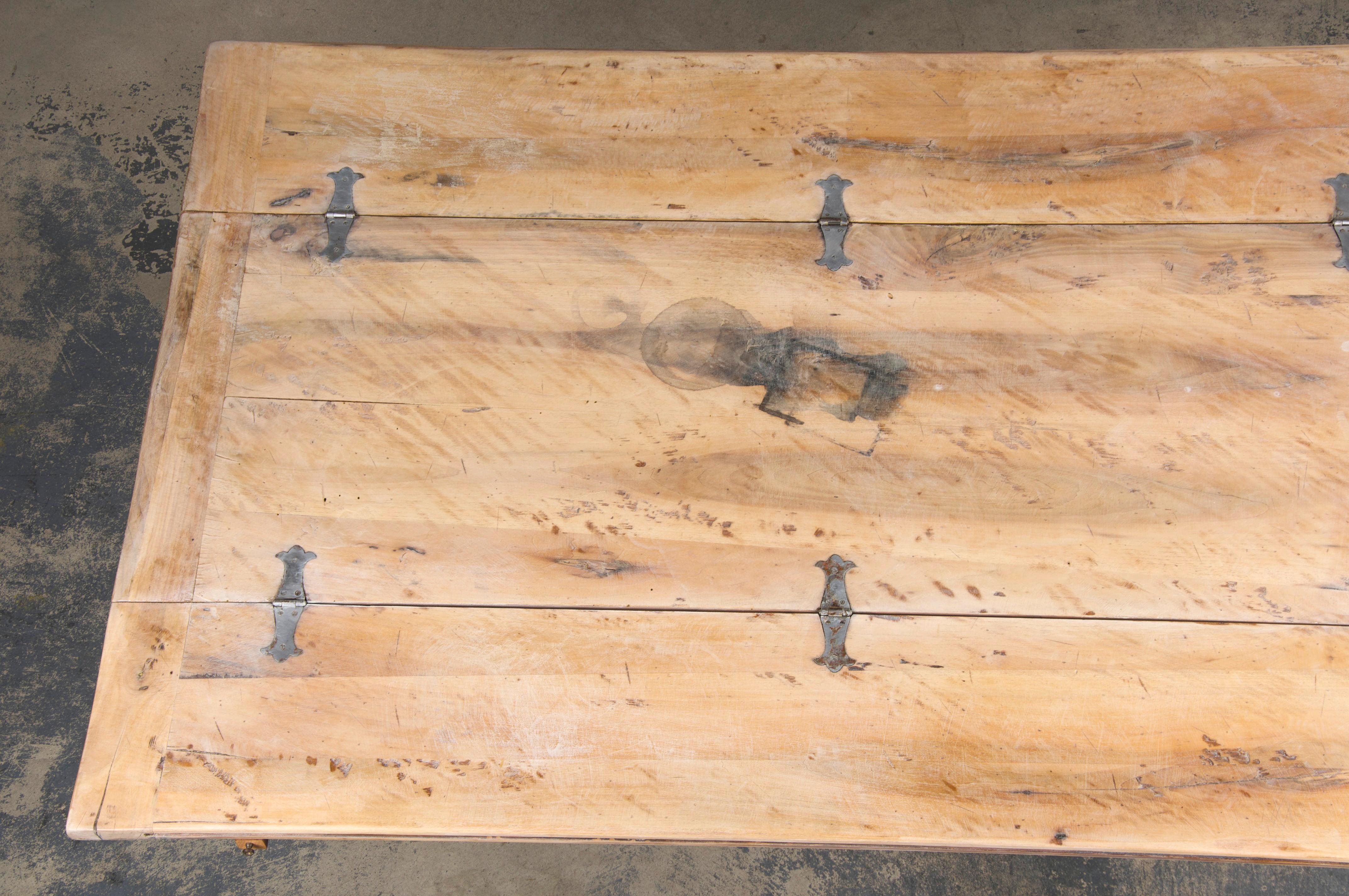 Antique Country French Bleached Walnut Folding Farmhouse Dining Table 10