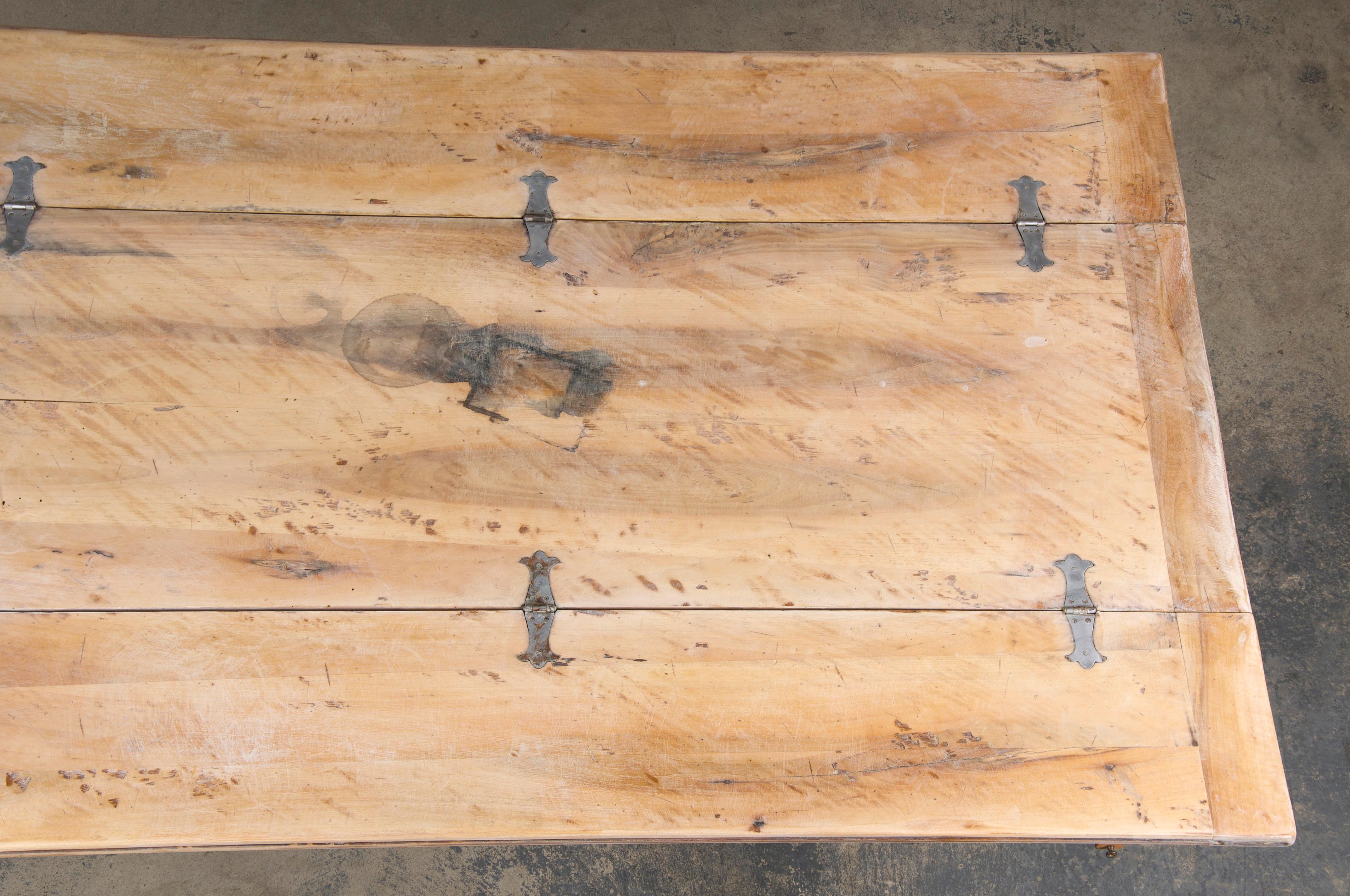 Antique Country French Bleached Walnut Folding Farmhouse Dining Table 11