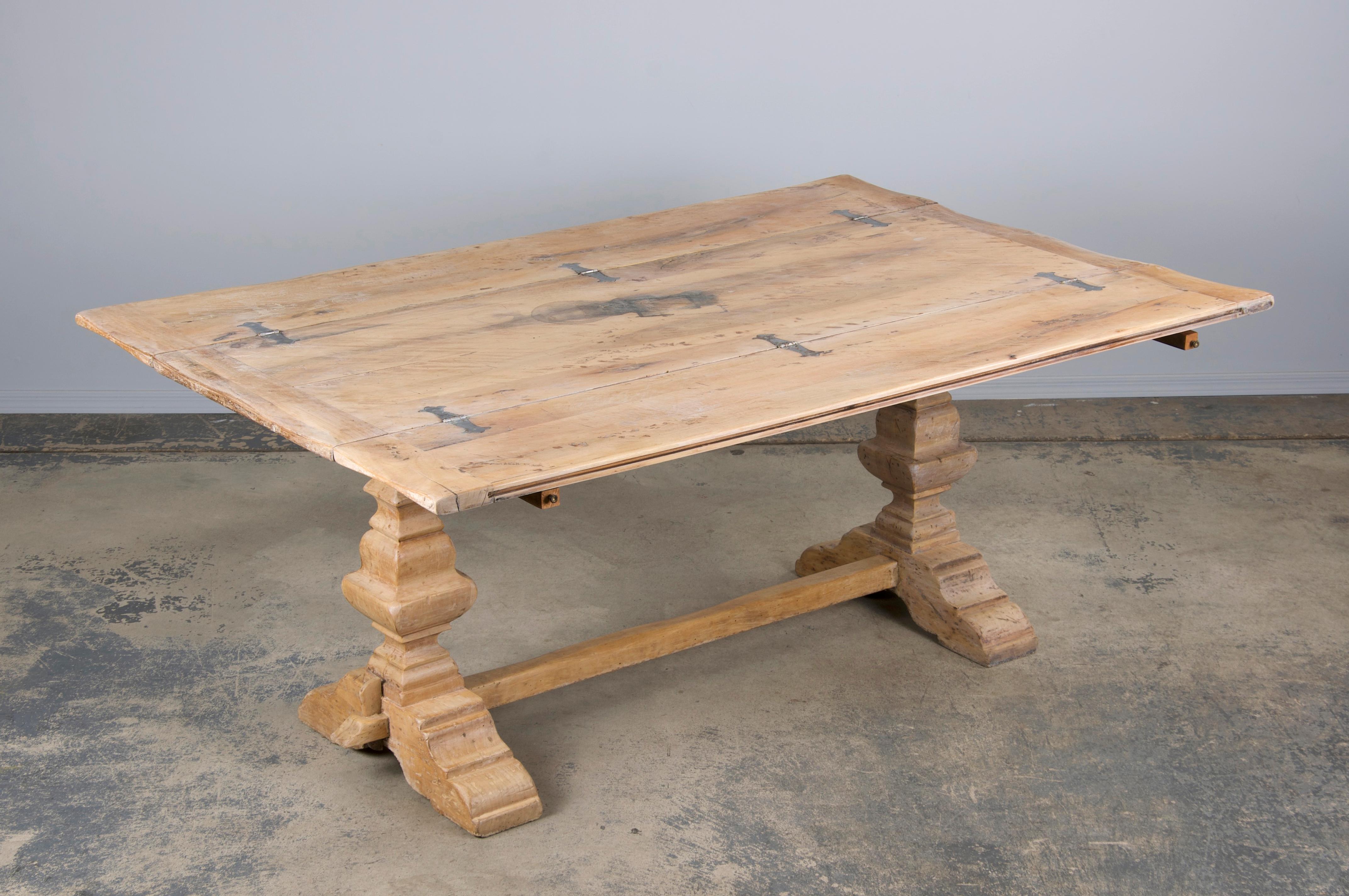 Antique Country French Bleached Walnut Folding Farmhouse Dining Table 14