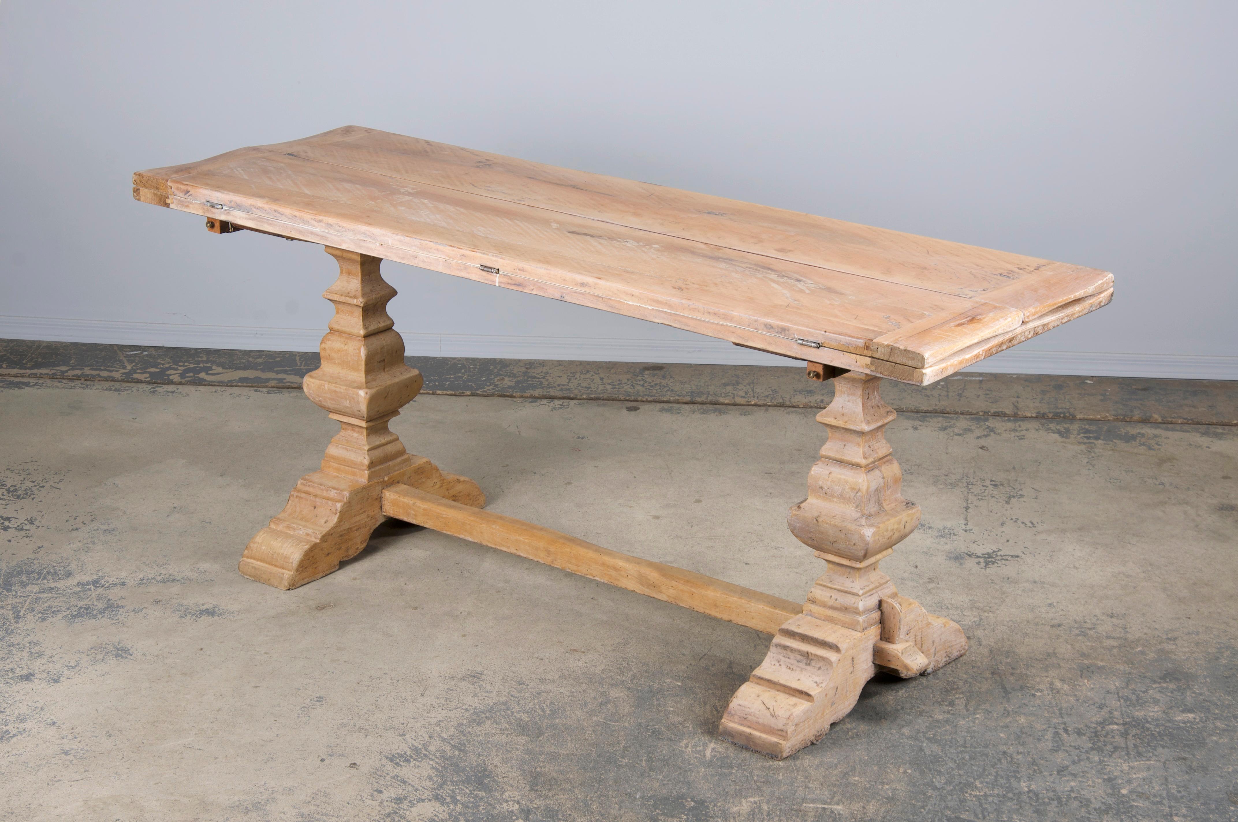Antique Country French Bleached Walnut Folding Farmhouse Dining Table 1