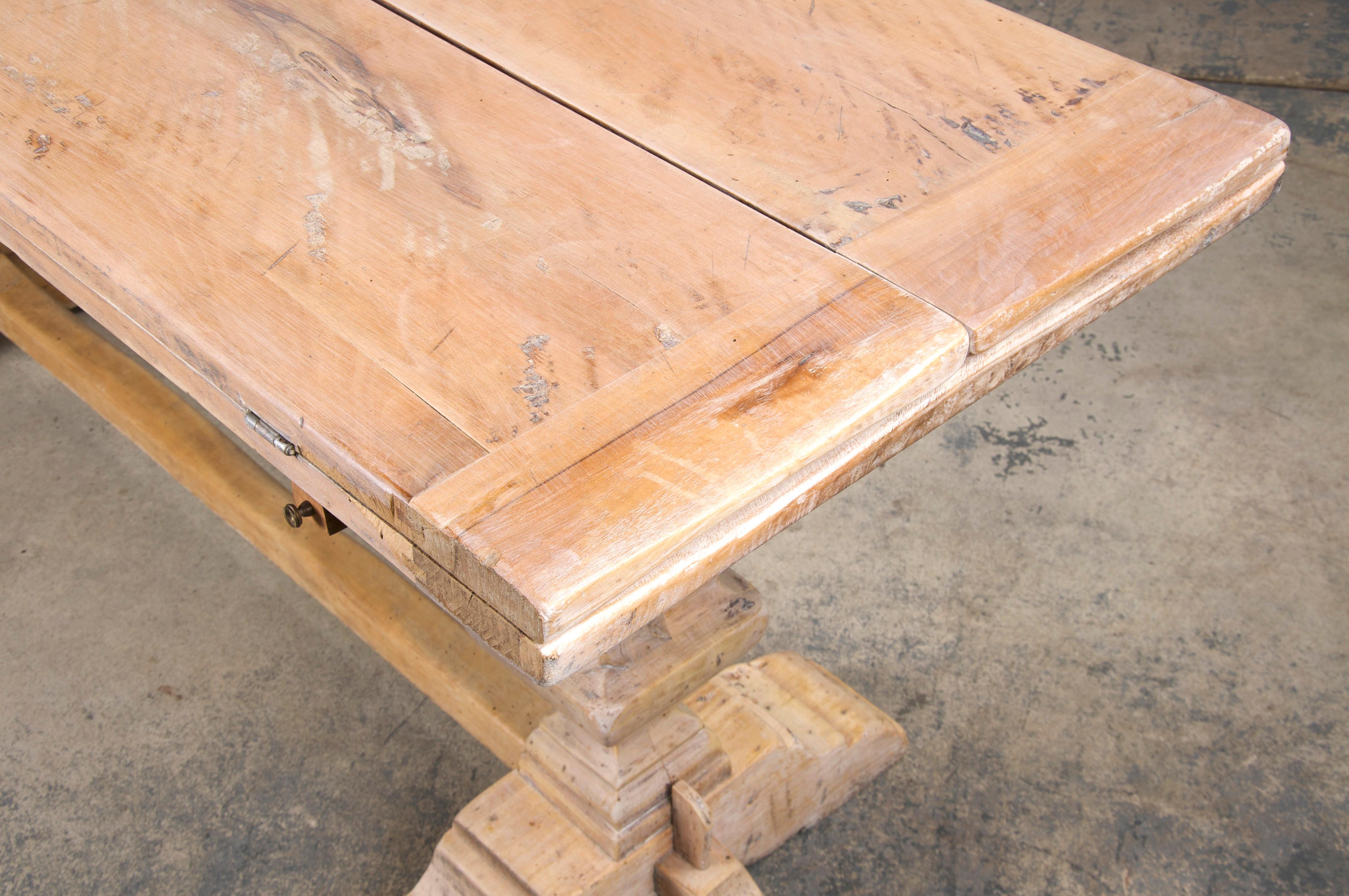 Antique Country French Bleached Walnut Folding Farmhouse Dining Table 2