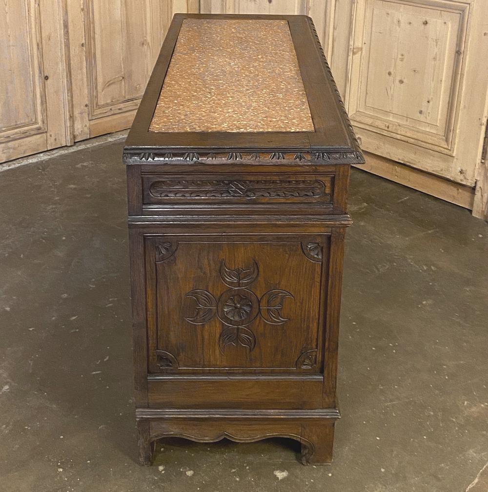 Antique Country French Brittany Marble-Top Buffet, Credenza In Good Condition In Dallas, TX