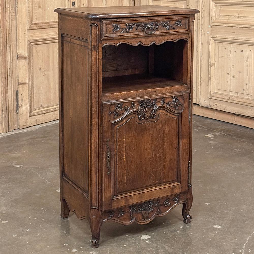 Antique Country French Cabinet ~ Confiturier will make a charming addition to any room!  Hand-crafted from old-growth oak to last for generations, it features a beveled top overlooking chamfered side panels framed by uprights joined with mortise &