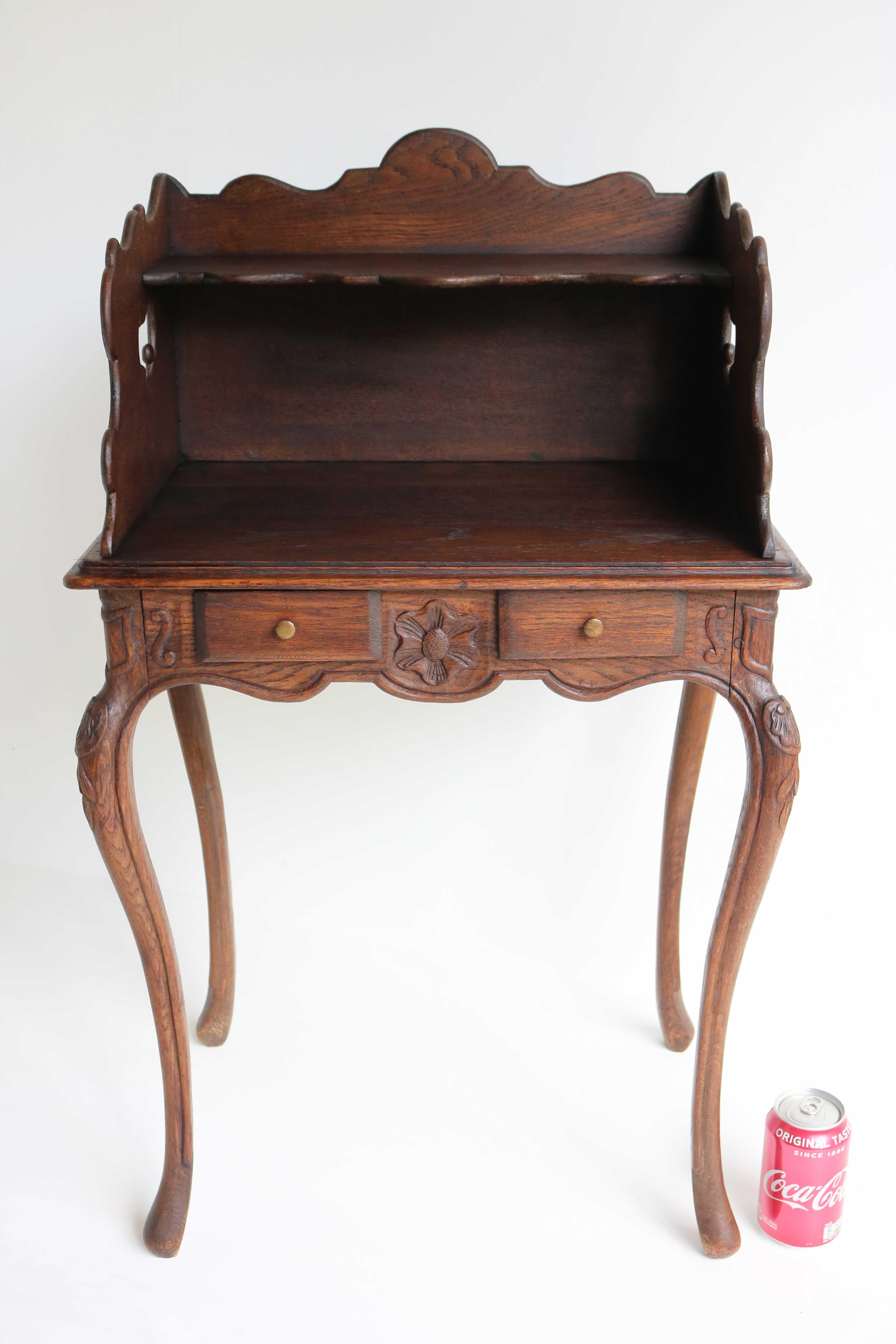 Antique Country French Carved Oak Bedside Table Nightstand Louis XV Style 1900 For Sale 8