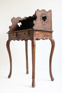 Antique Country French Carved Oak Bedside Table Nightstand Louis XV Style 1900