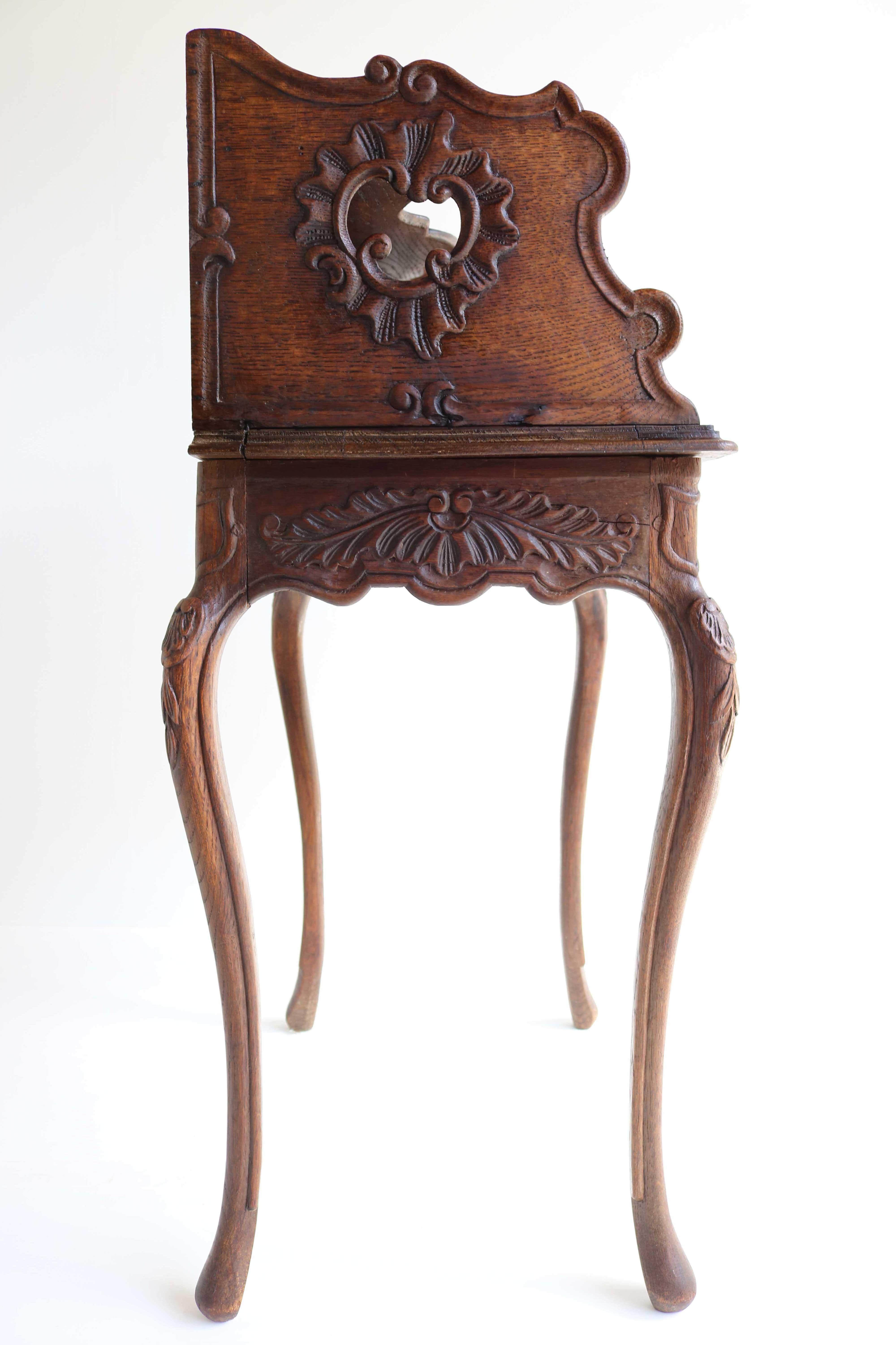 20th Century Antique Country French Carved Oak Bedside Table Nightstand Louis XV Style 1900 For Sale