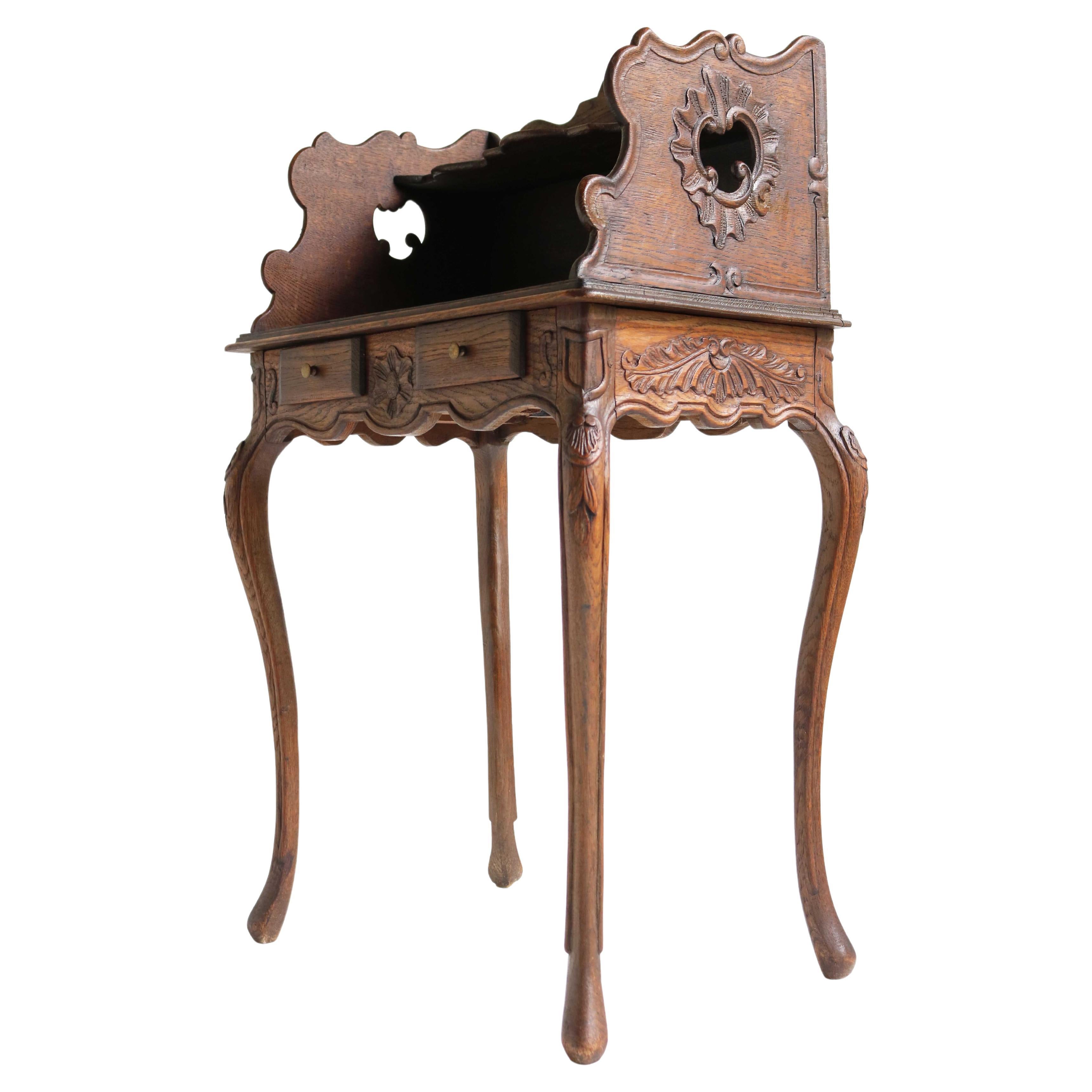 Antique Country French Carved Oak Bedside Table Nightstand Louis XV Style 1900 For Sale