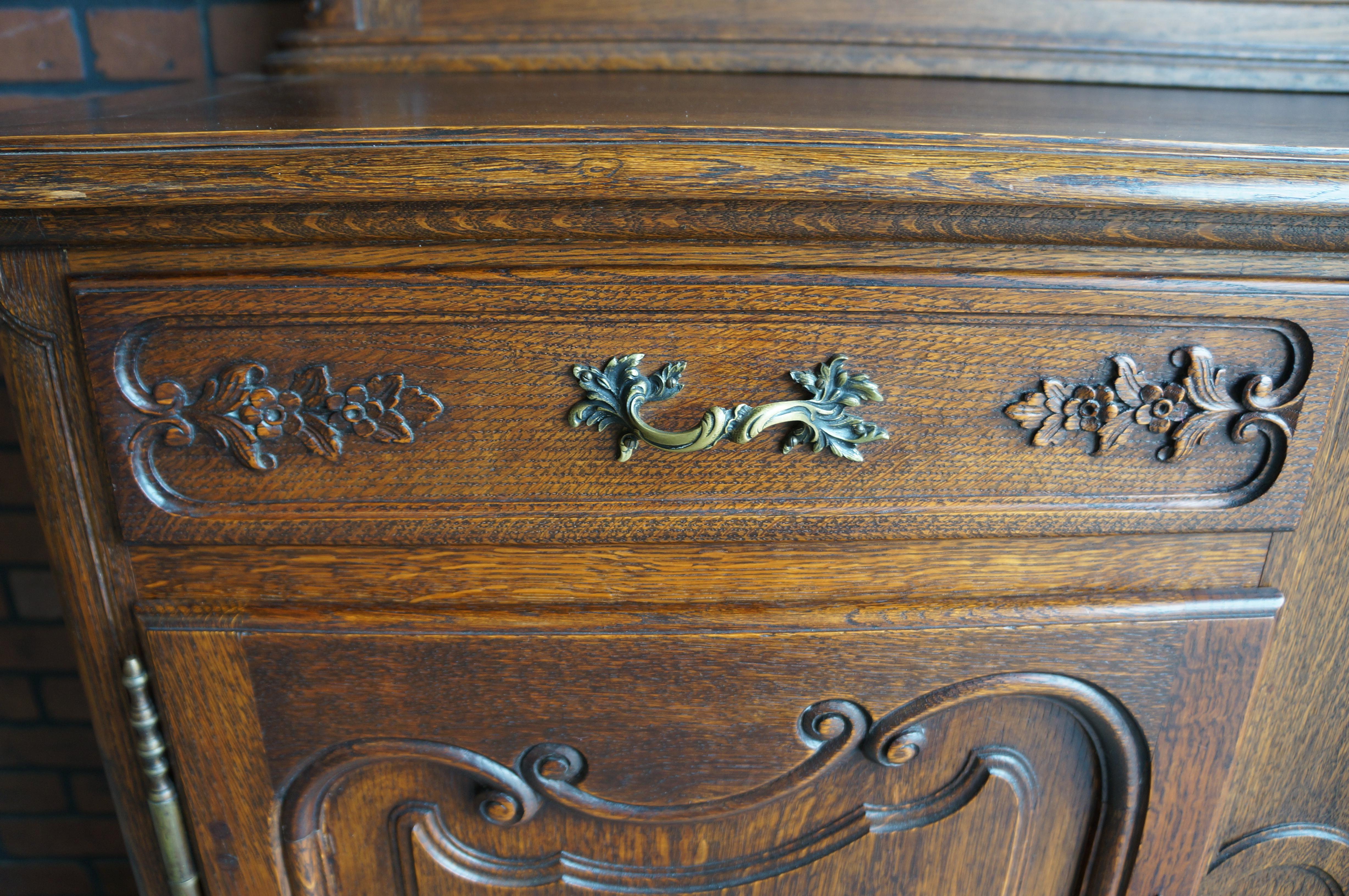 Hand-Carved Antique Country French Carved Oak Buffet For Sale